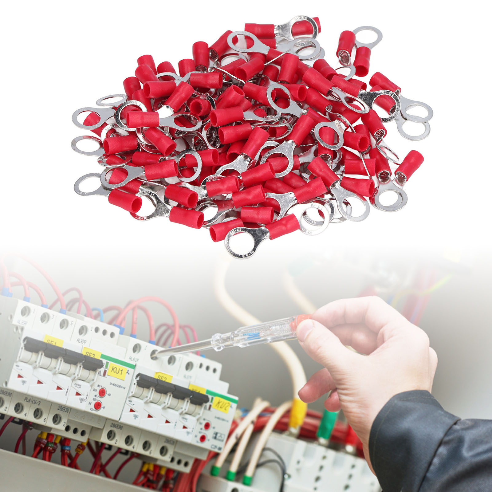 Vorisolierte Kupferring-crimpkabelschuhe Rv5.5-10, Awg12-10 Drahtverbinder, Verkauft In Packungen Mit 100 Stück.