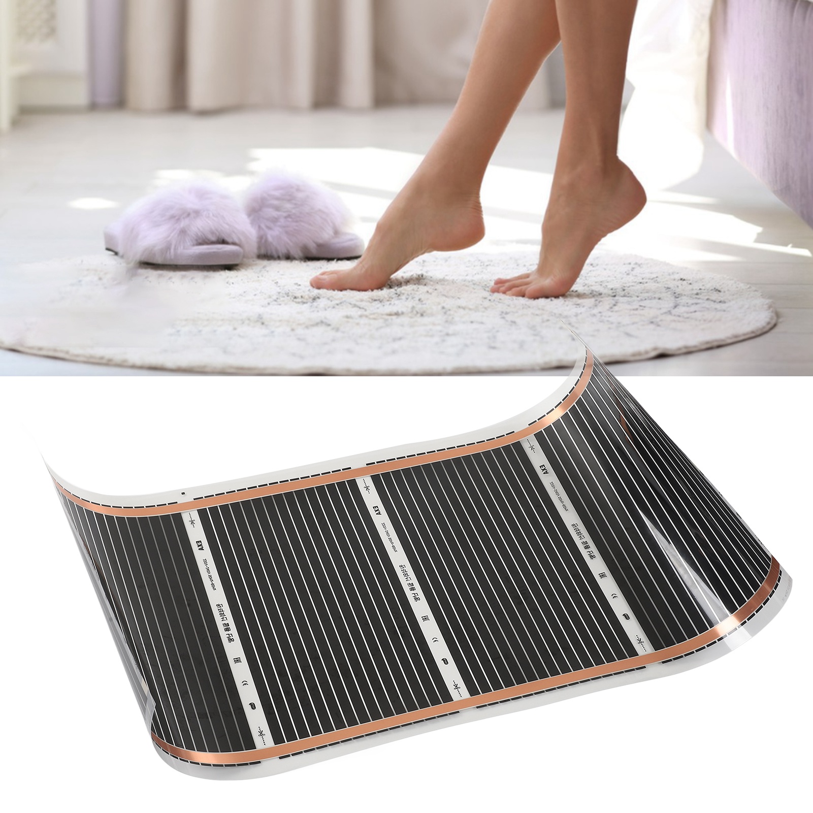 Schwimmend Verlegtes Und Laminiertes 220-v-elektroheizsystem, 100 Cm Lange Elektrische Heizfolie, Leise Und Gleichmäßig Beheizt, Ultradünne Und Wartungsfreie Bodenmatte, Modell A: 50 X 100 Cm