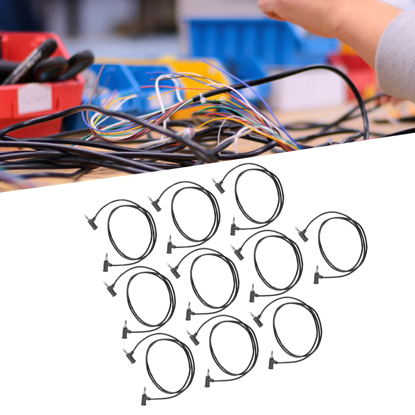 J.70007 Testkabel Mit 4 Mm Bananenstecker, Pvc-kupferkerndraht, Pistolenstecker, 10 Stück Pro Packung, Schwarz.