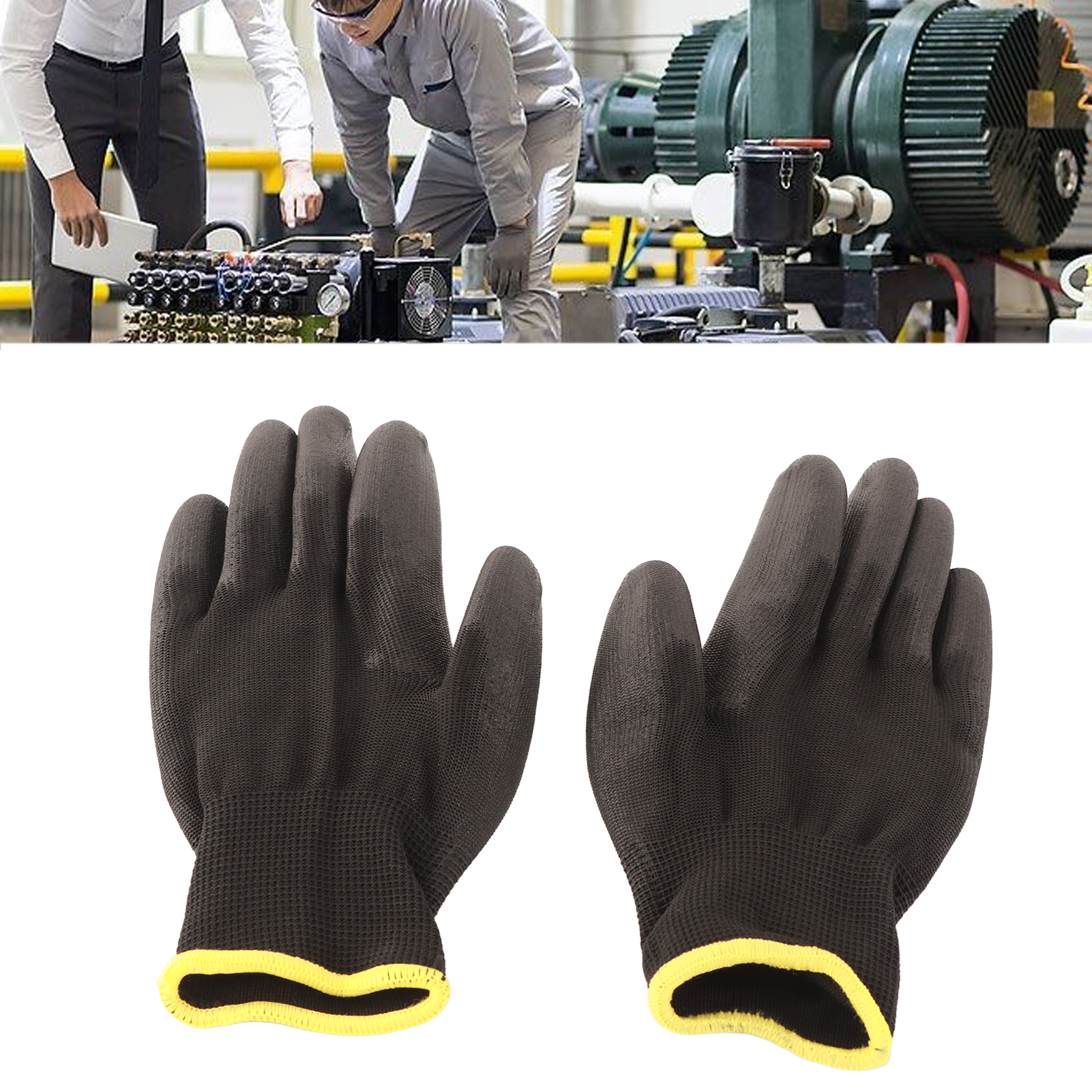 Antistatisch Beschichtete Nylonhandschuhe Mit Pu-getauchter Handfläche Und Rotem Rand, 10 Paar, Schwarz, 8m.
