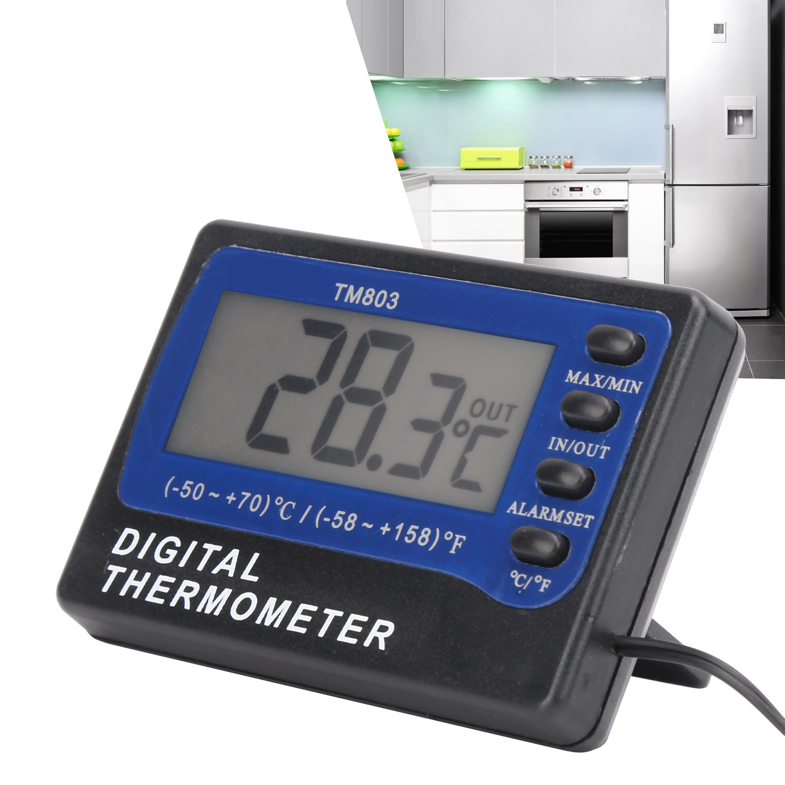 Tm803 Innentemperatur -10℃～50℃, Außentemperatur -50℃～70℃, Alarmeinstellungen, Medikamentenbox, Aquarium, Gefrierindustrie, Kühlschrankthermometer Mit Großem Bildschirm.