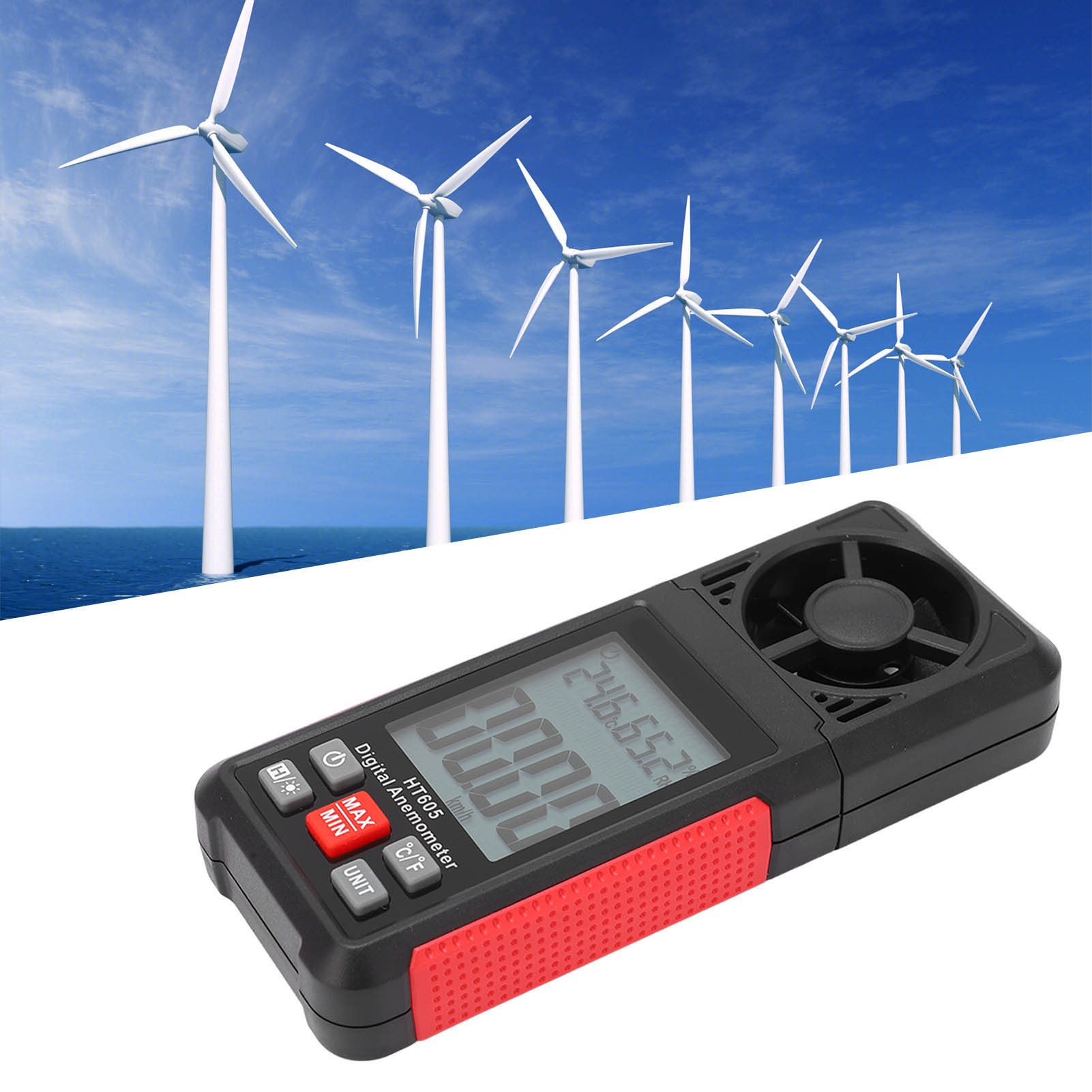 Ht605 Digitales Anemometer, Tragbares Windgeschwindigkeits- Und Temperaturmessgerät