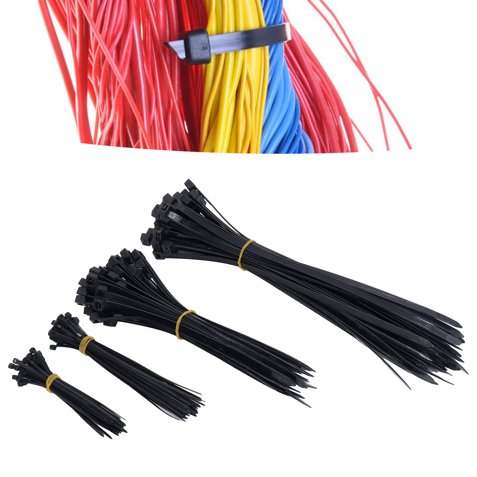 Set Mit 200 Robusten Kabelbindern In Verschiedenen Größen (4, 6, 8, 12 Zoll), Zugfestigkeit 18 Lb Und 120 Lb, Schwarz.