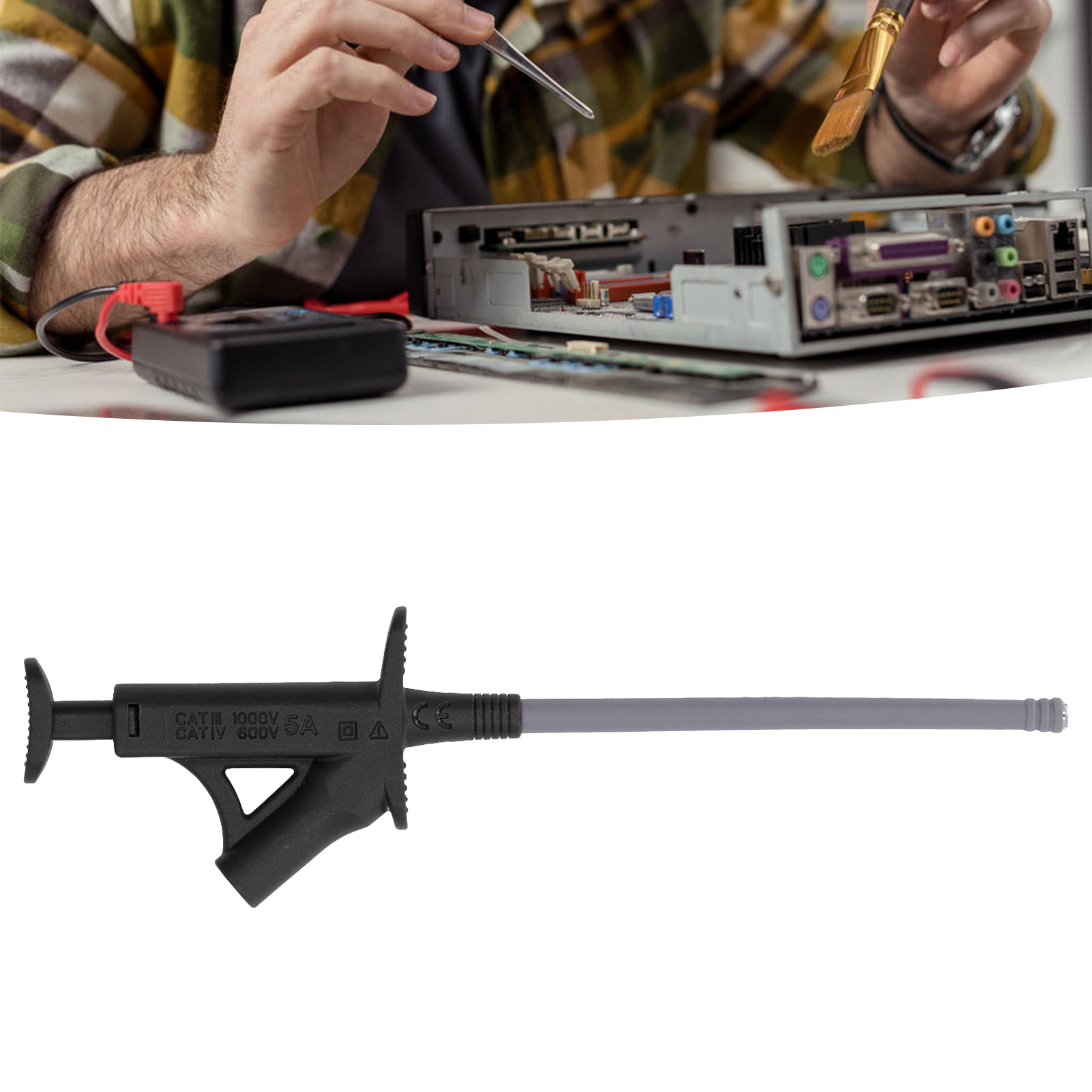 Kfz-stromprüfhaken J.30042 Mit 4 Mm Bananenstecker Zur Verwendung Mit Multimeter-anschlusskabel, Schwarz.