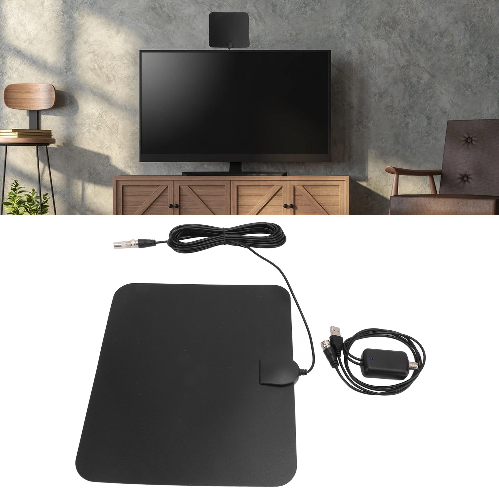 Kj-032 Hd-tv-antenne, 4k-zimmerantenne, Atsc Dvb-t Hd-dünnschicht-digital-tv-antenne, Doppelseitiger Schwarzbandverstärker, Reichweite 1577 Km (980 Meilen).