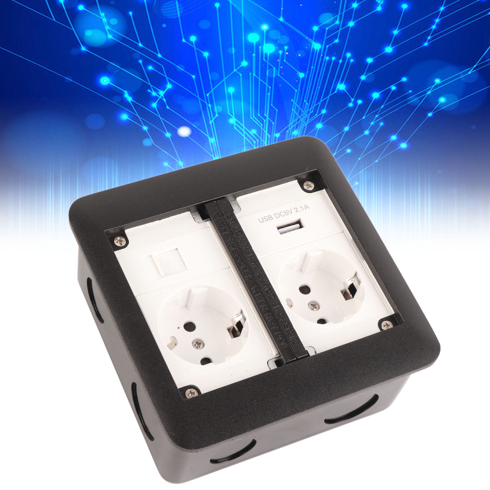 Multifunktionale Bodeneinbausteckdose, Europäische Standard-einbausteckdose, 250 V, Schwarz.