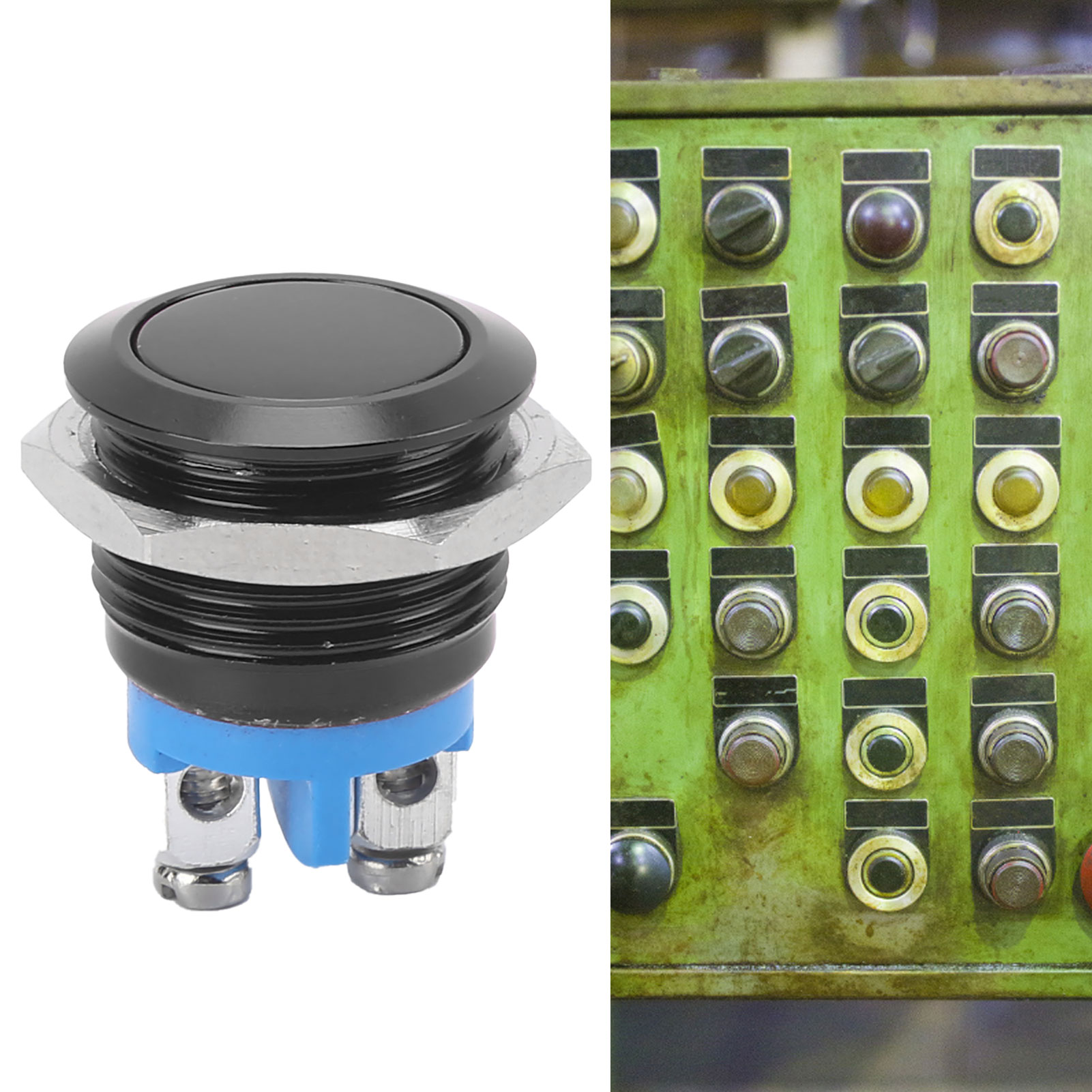16 Mm Flachkopf-metall-drucktaster, Vollständig Eloxiert, Selbstrückstellend, Kippschalter, 220 V, Schwarz.
