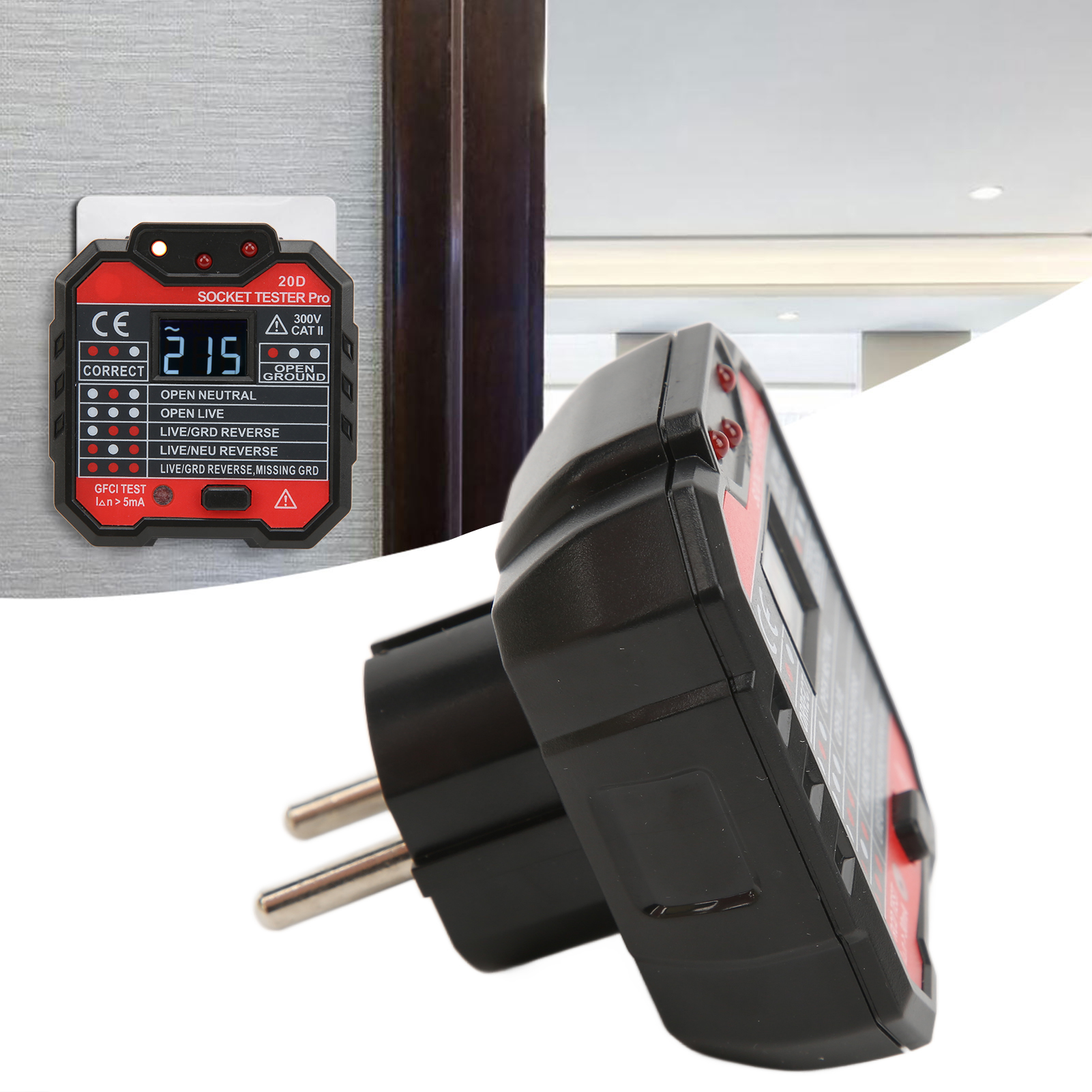 20d-leckstromprüfer, Phasen-/neutralleiter-/phasenleiterprüfer, Steckerprüfer, Europäischer Standardstecker