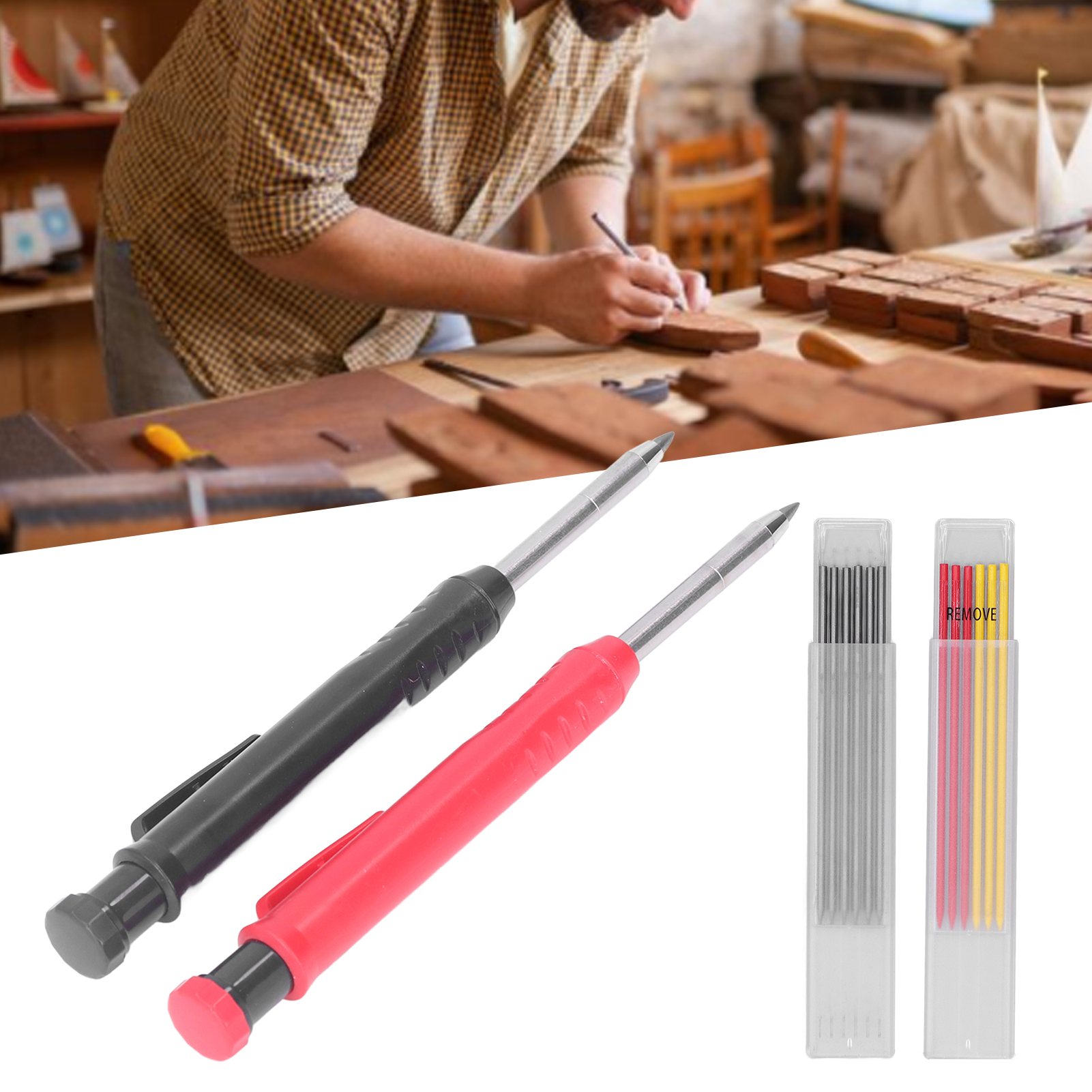 Set Mit 14 Holzbearbeitungsmarkern + 1 Dreifarbige Mine + 1 Schwarze 2,8-mm-mine