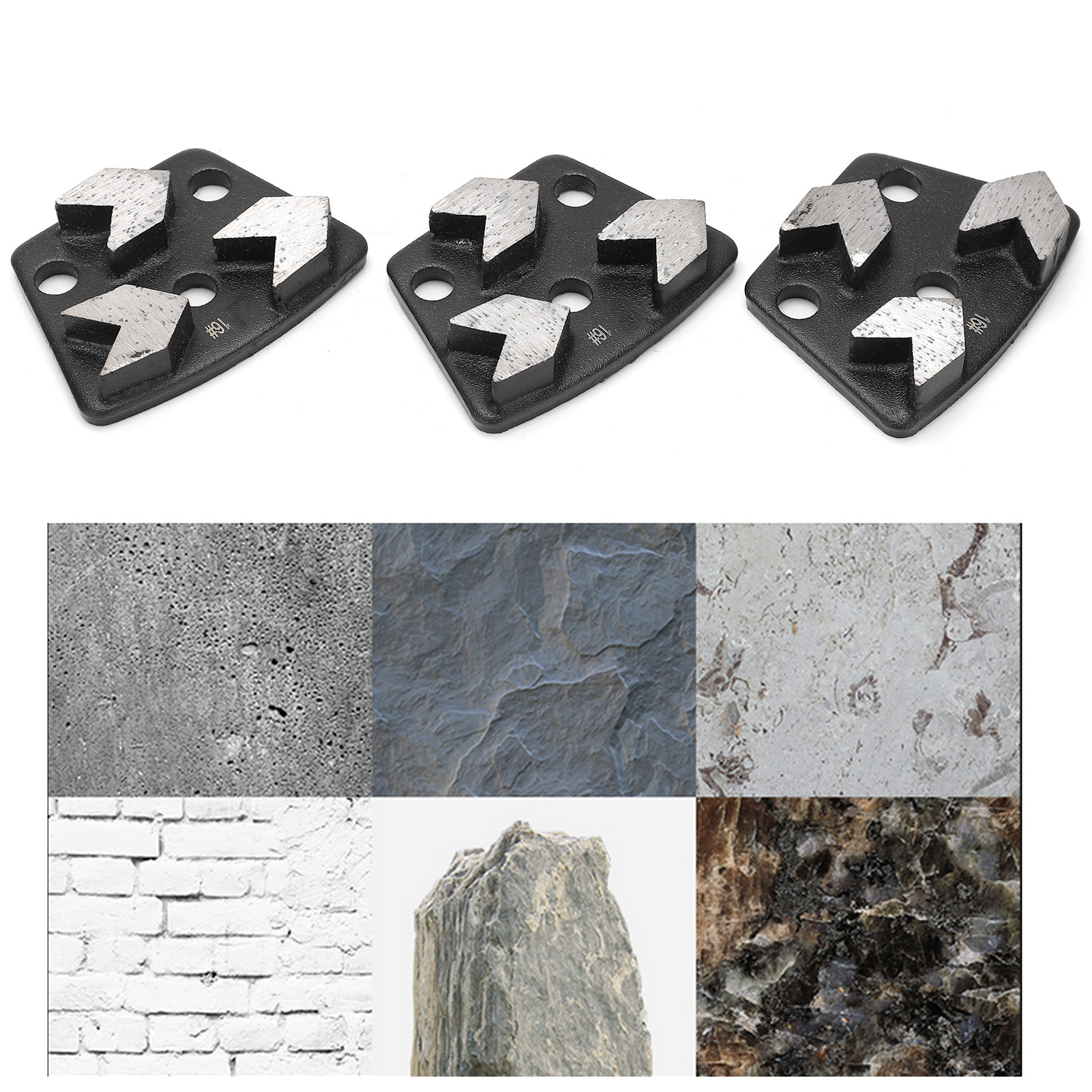 Diamantschleifblöcke, Schleifscheiben Für Zementbeton, Fächerförmig, 3-zahnig Pfeilförmig, Schwarz Nr. 16.