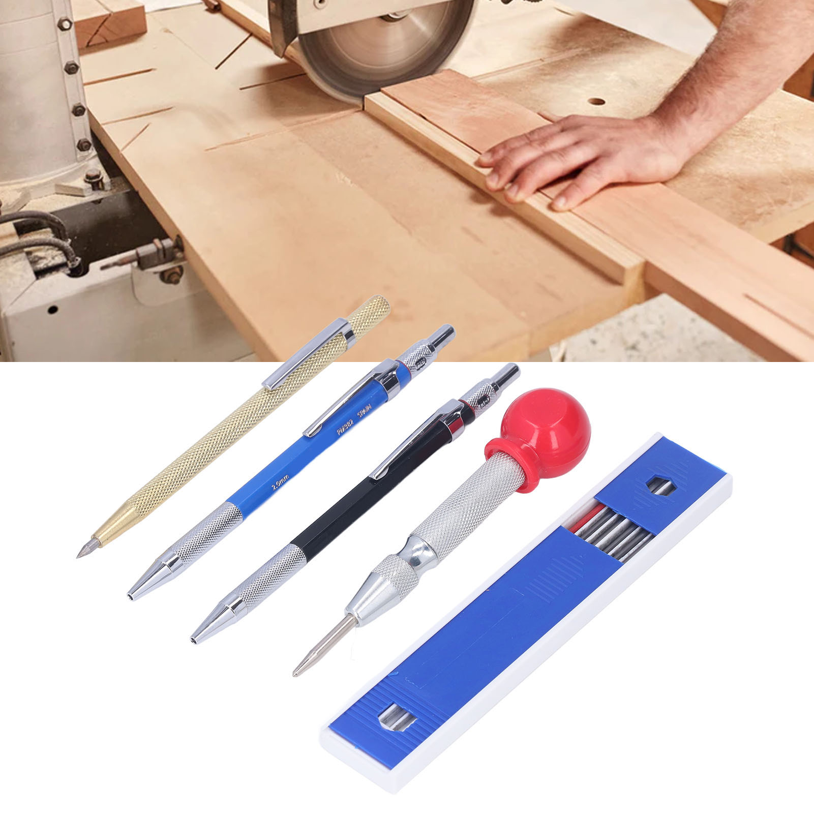 16-teiliges Holzbearbeitungsset: Filzstift + Metallmarker + Locher Mit Weißem Schaft + Schwarze Und Rote Minen