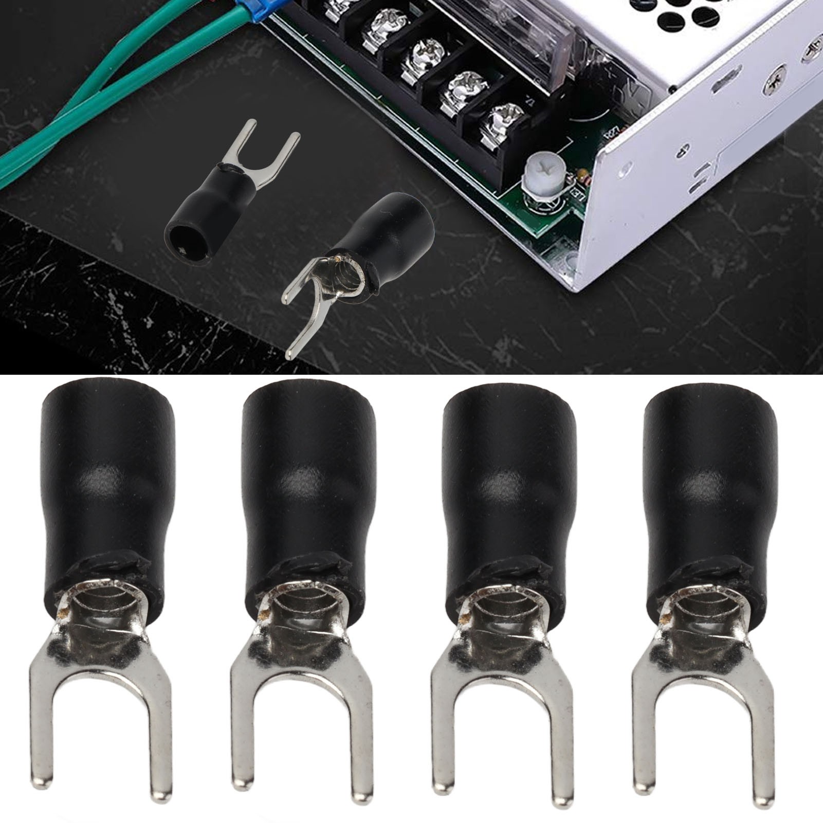 100 Stück Zu Verkaufen: Sv2-4 Schwarzer Isolierter Abzweigverbinder, U-förmiger Verbinder, Crimp-kabelschuh Für Drähte Mit Einem Querschnitt Von 16-14 Awg.