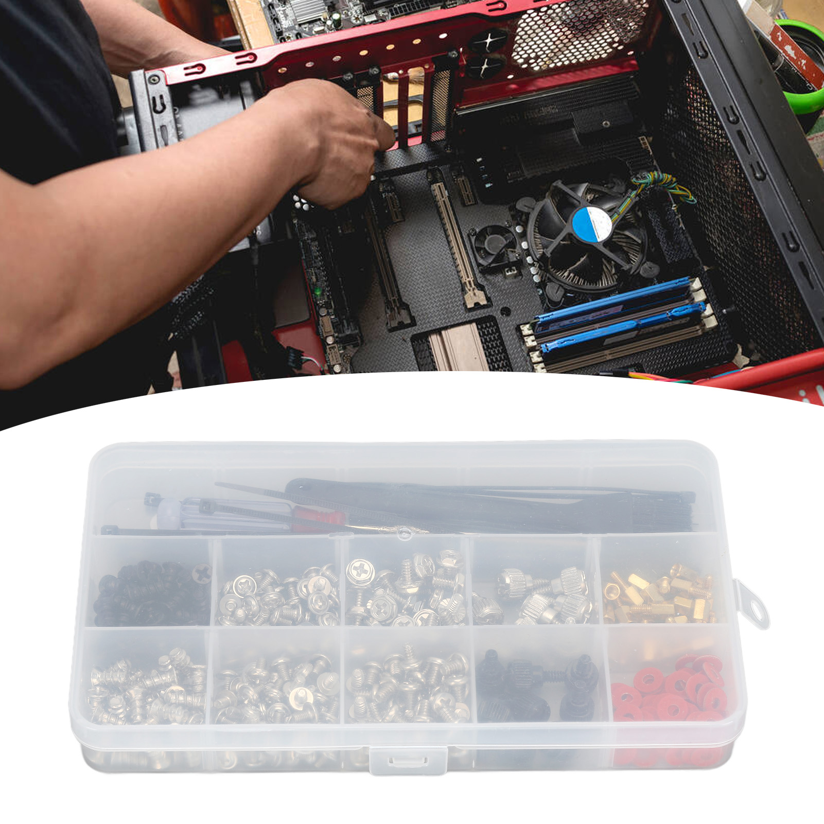 Fs010723-1 362-teiliges Montage-schraubenset Für Desktop-computergehäuse (im Karton) Enthält Schrauben, Kabelbinder, Schraubendreher Und Eine Schwarze Reinigungsbürste.