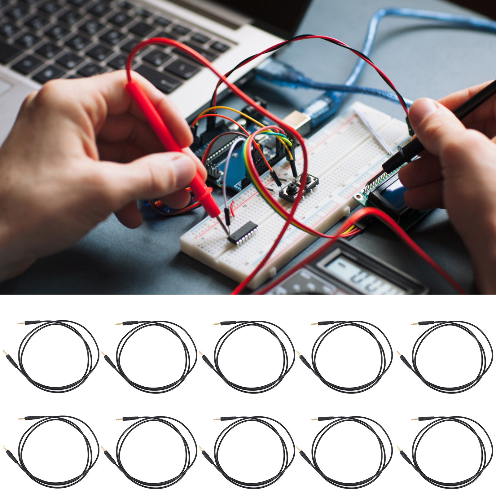 J.70002 Prüf-/lötleitung, Bananenstecker Typ Stecker-stecker, 2 Mm, Experimenteller Prüfdraht Von 0,44 Mm², Verkauft In 10er-packungen, Schwarz.