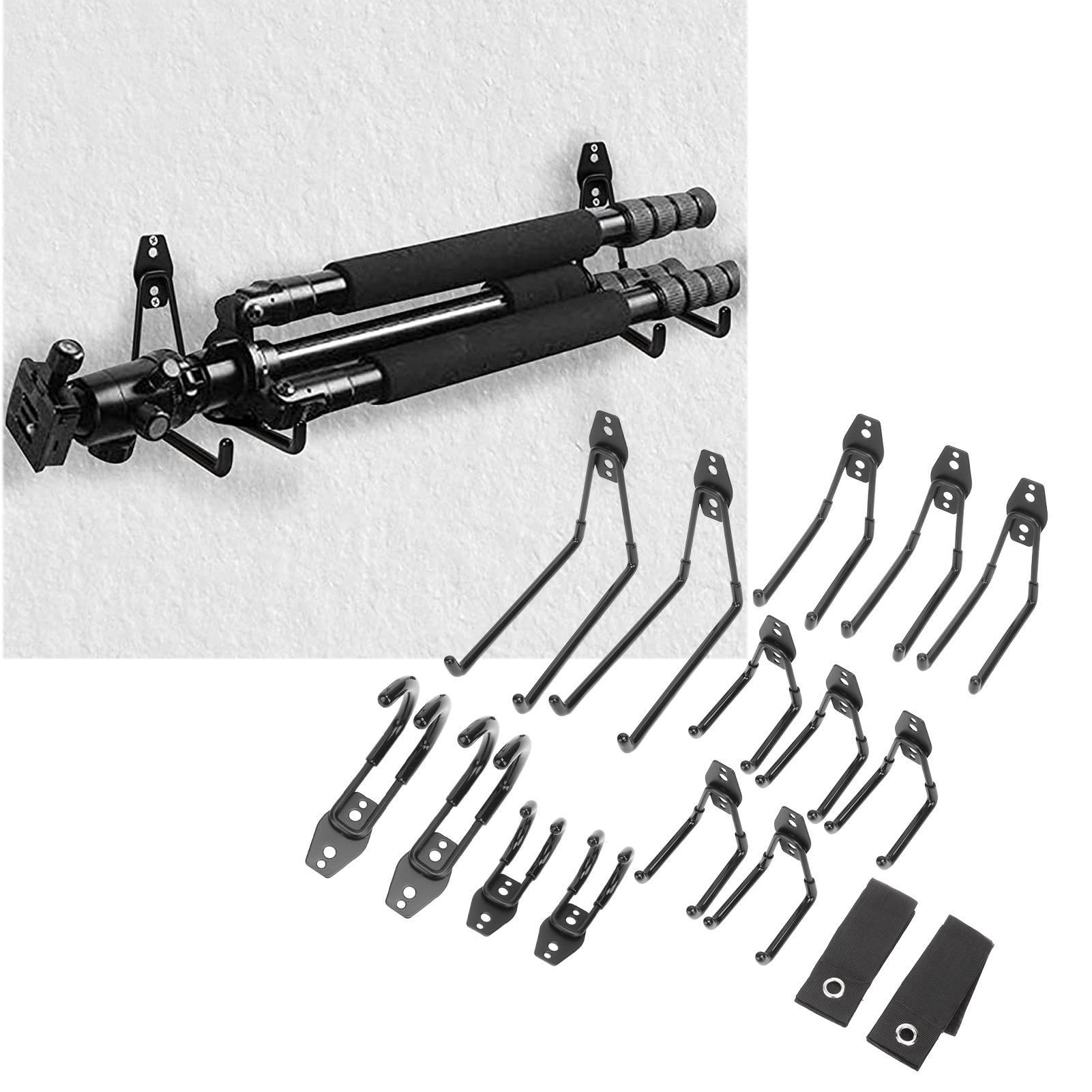 Set Mit 16 Robusten Garagenhaken Aus Eisen Mit Rutschfester Beschichtung, Praktische Wandhaken Zum Aufhängen Von Fahrrädern, Leitern Und Gartengeräten