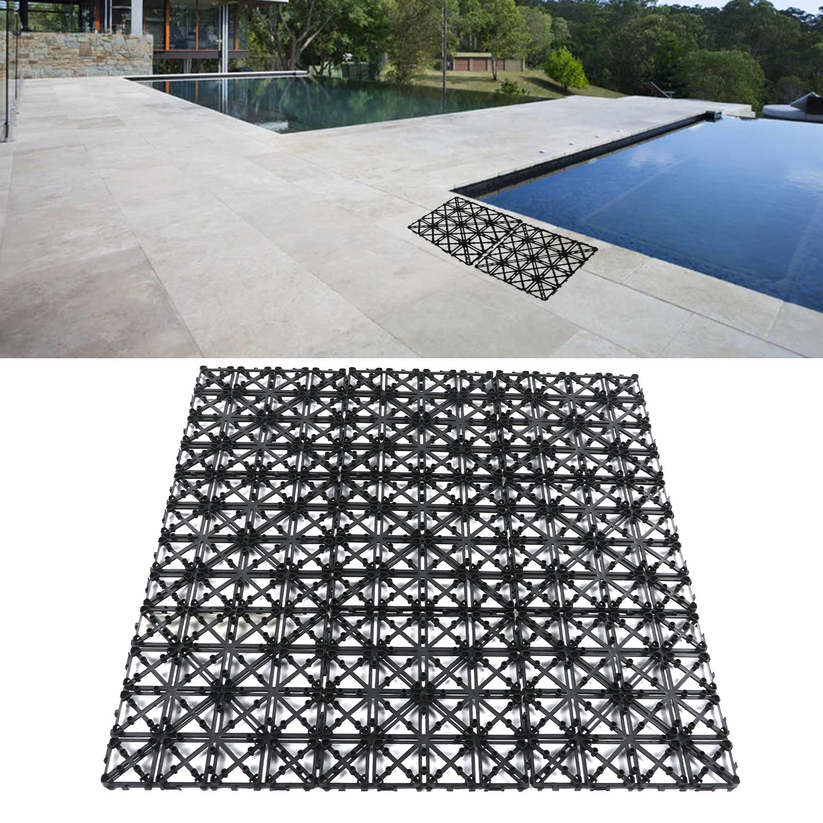 Pb-01 Packung Mit 45 Ineinandergreifenden Schwarzen Drainagefliesen 30 X 30 Cm Für Terrasse, Schwimmbad, Dusche, Badezimmer, Patio, Garage.