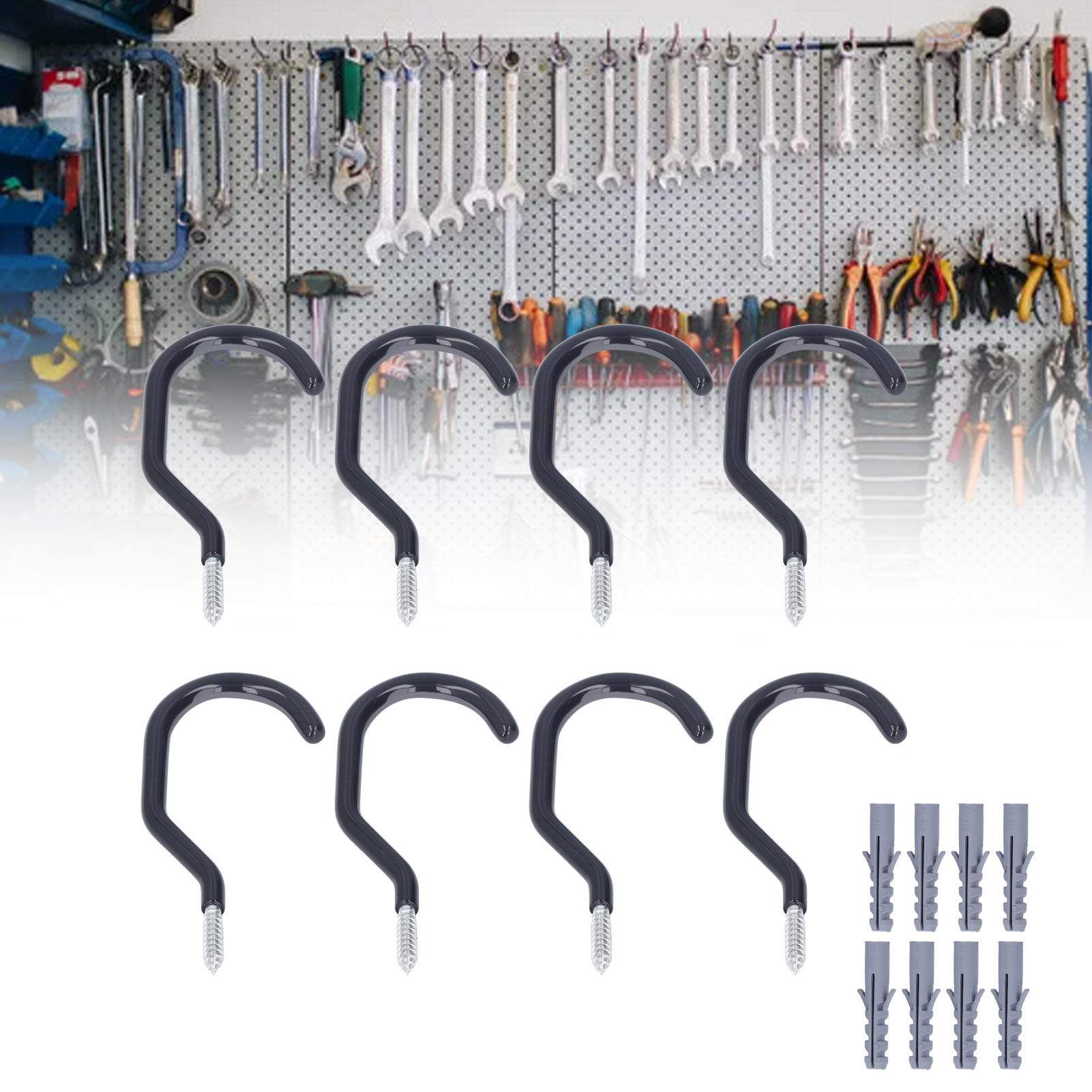 Set Mit 8 Praktischen Haken Zu Verkaufen, Garagenhaken, Fahrradaufbewahrungshaken, Schwerlastaufbewahrung, Kleiderständer, Markisenhaken, Garagen- Und Gartenhaken.
