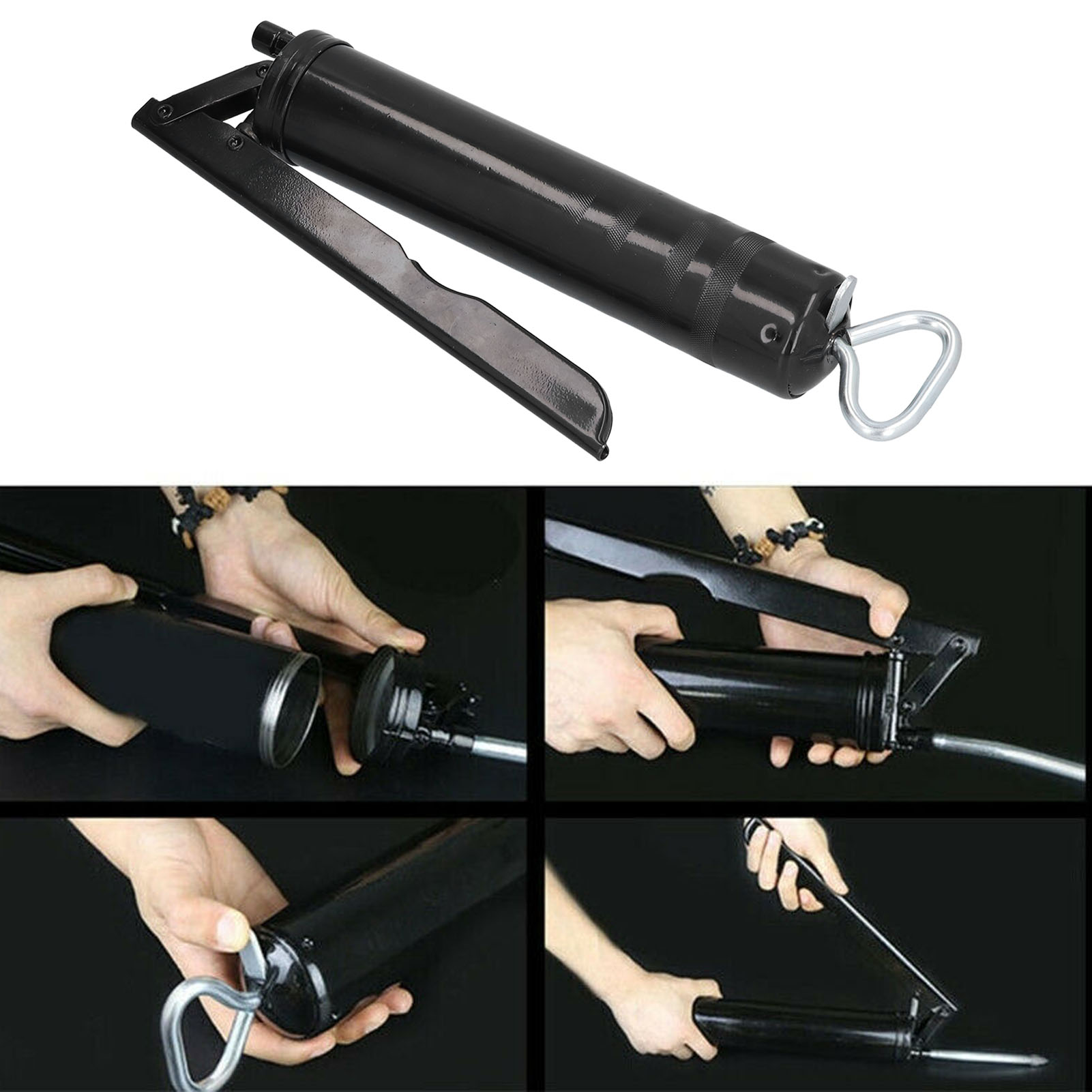 Robuste 400 Cm³ Fettpresse Mit Pistolengriff, Flexiblem Schlauch Und Starrem Rohr.