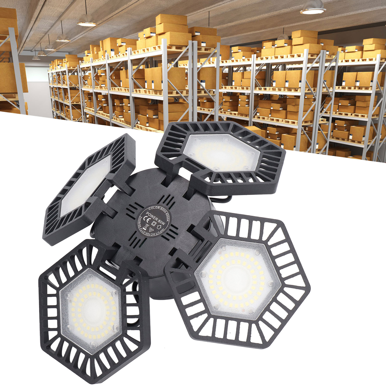 80-w-led-industrie- Und Bergbaulampe Mit 4 Flügeln, Faltbar, Für Fabriken Und Lagerhallen, Ac 100–277 V