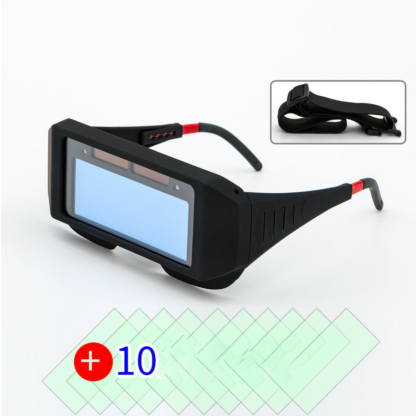 Schweißerbrille Mit Automatischer Abdunkelung, Schutzbrille Für Schweißer, Klassische Blendschutzbrille Mit Elastischem Band Und 10 Schutzgläsern