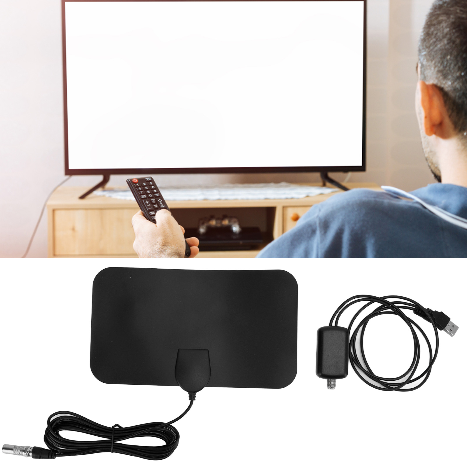Kj-030 Schwarze, Doppelseitige Dünnschicht-tv-antenne – Digitale Hdtv-zimmerantenne Mit Verstärker, Atsc/dtmb-terrestrischer Signalempfänger
