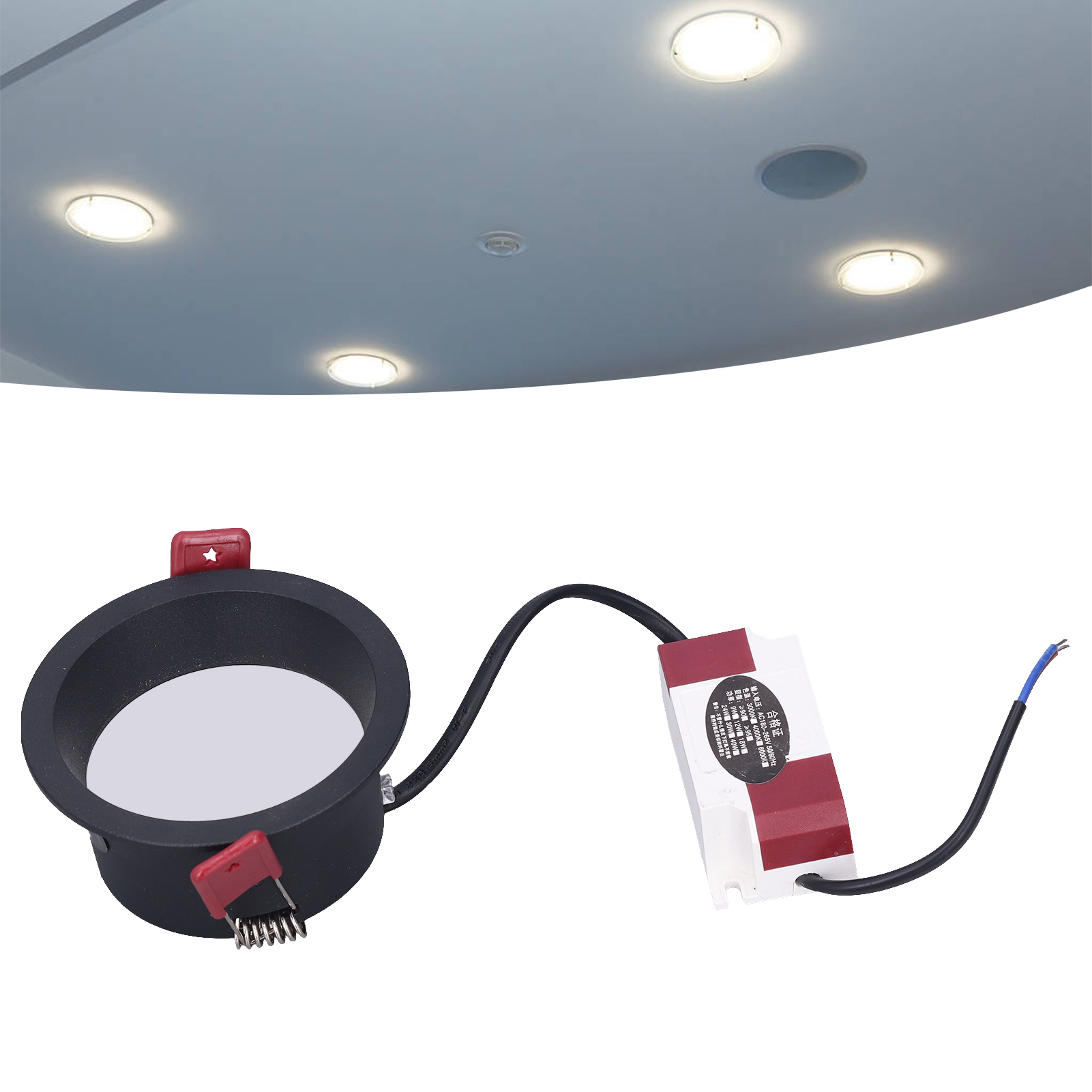 Ac180–265v Einbaustrahler Mit Schmalem Hals Und Blendschutzfunktion, Ohne Hauptlicht, Mattschwarz, 9 W, 75 Mm Öffnung, 6000 K