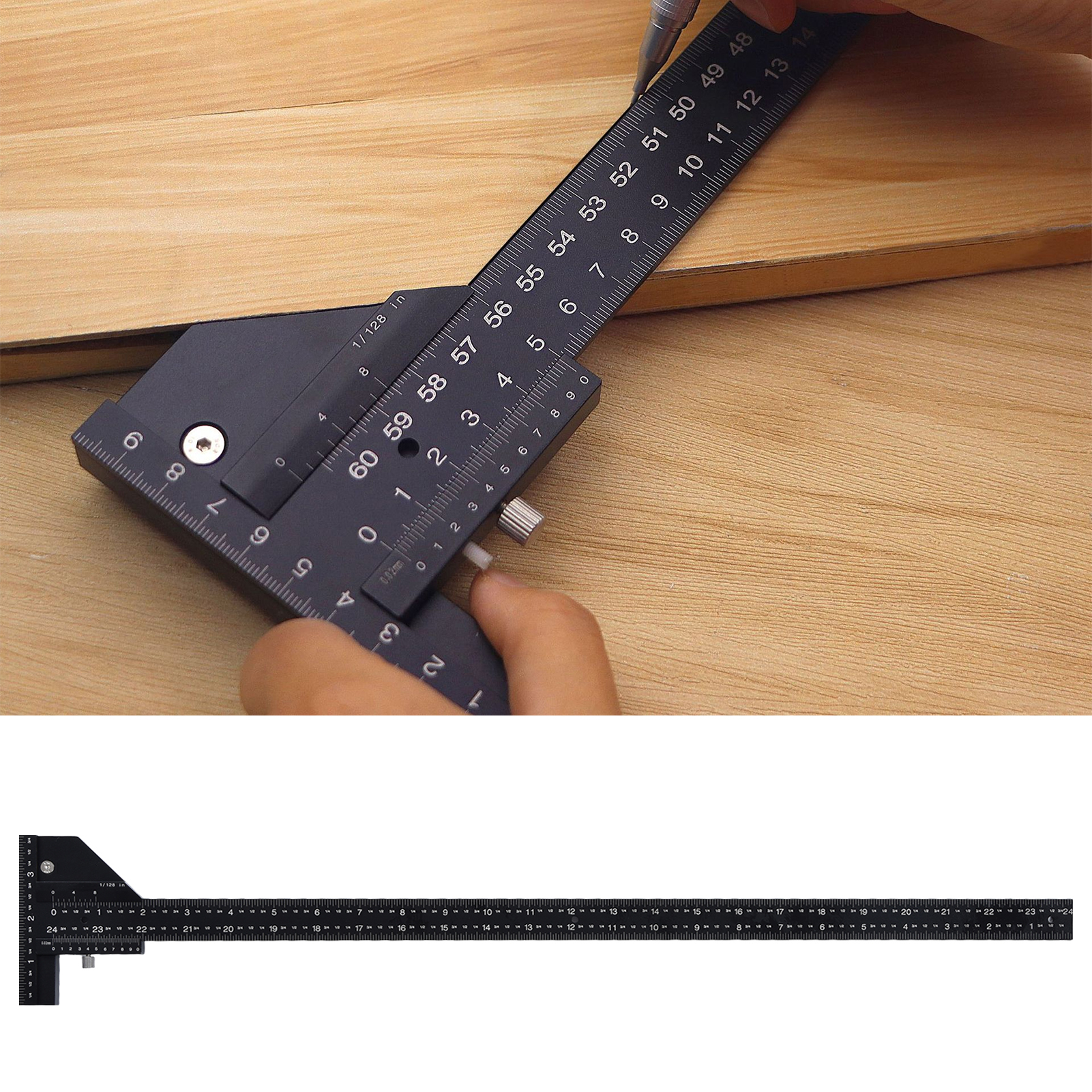 Multifunktionales 61 Cm (24 Zoll) Langes Markierungslineal, T-lineal Aus Aluminiumlegierung Für Holzbearbeitung, Nonius-mess- Und Markierungslineal