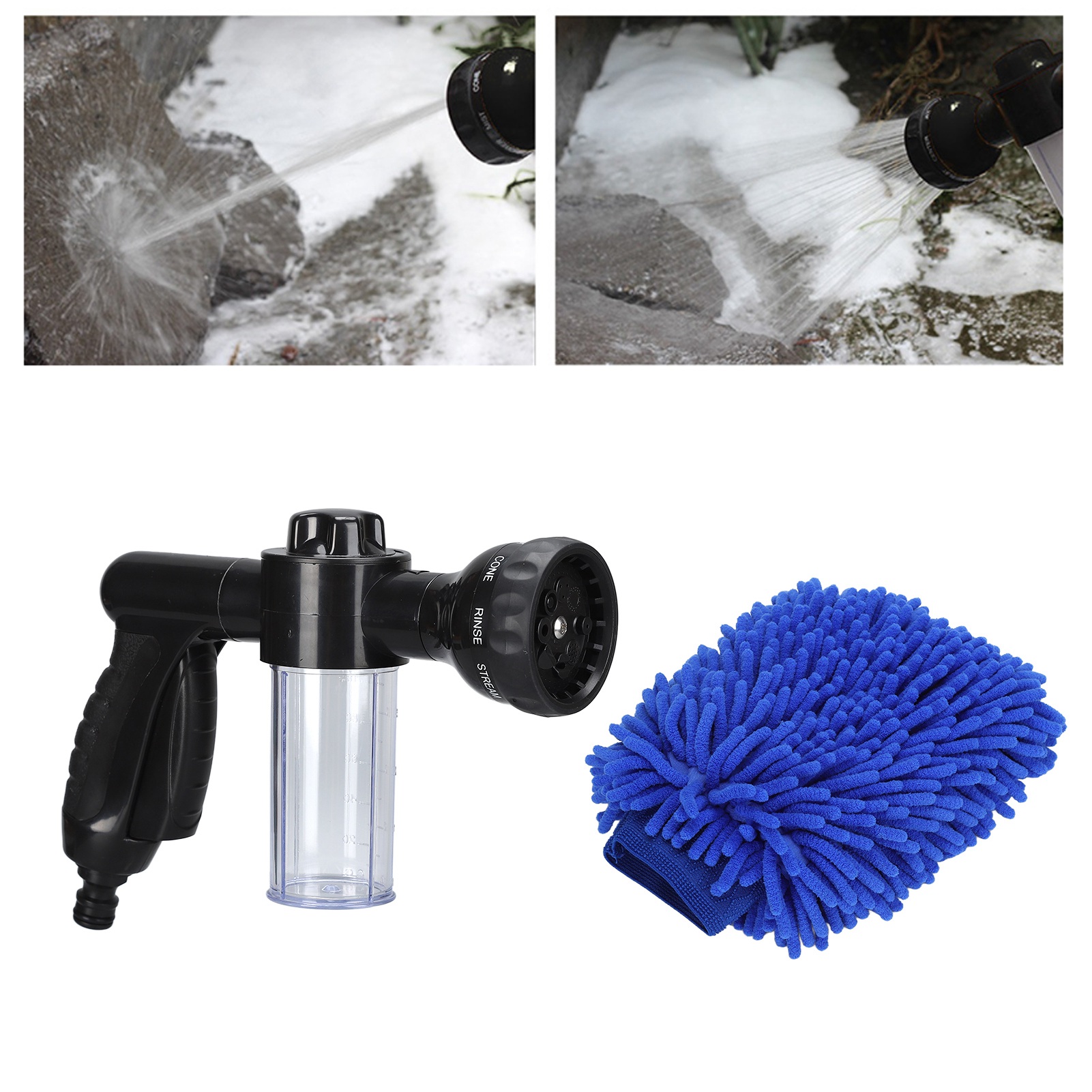 Schwarze Schaum-wasserpistole Für Den Hausgebrauch Mit 8 Verschiedenen Sprühmustern. Ideal Zum Bewässern Von Pflanzen, Rasenflächen Und Terrassen, Zum Autowaschen Und Zum Baden Von Tieren.