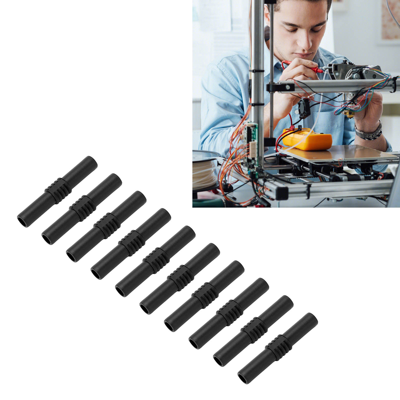 J.20009 4mm Bananenstecker-adapter (weiblich Auf Weiblich), Isolierte Bananenkupplung Für Kurzschlüsse, Verkauft In 10er-packungen, Schwarz.