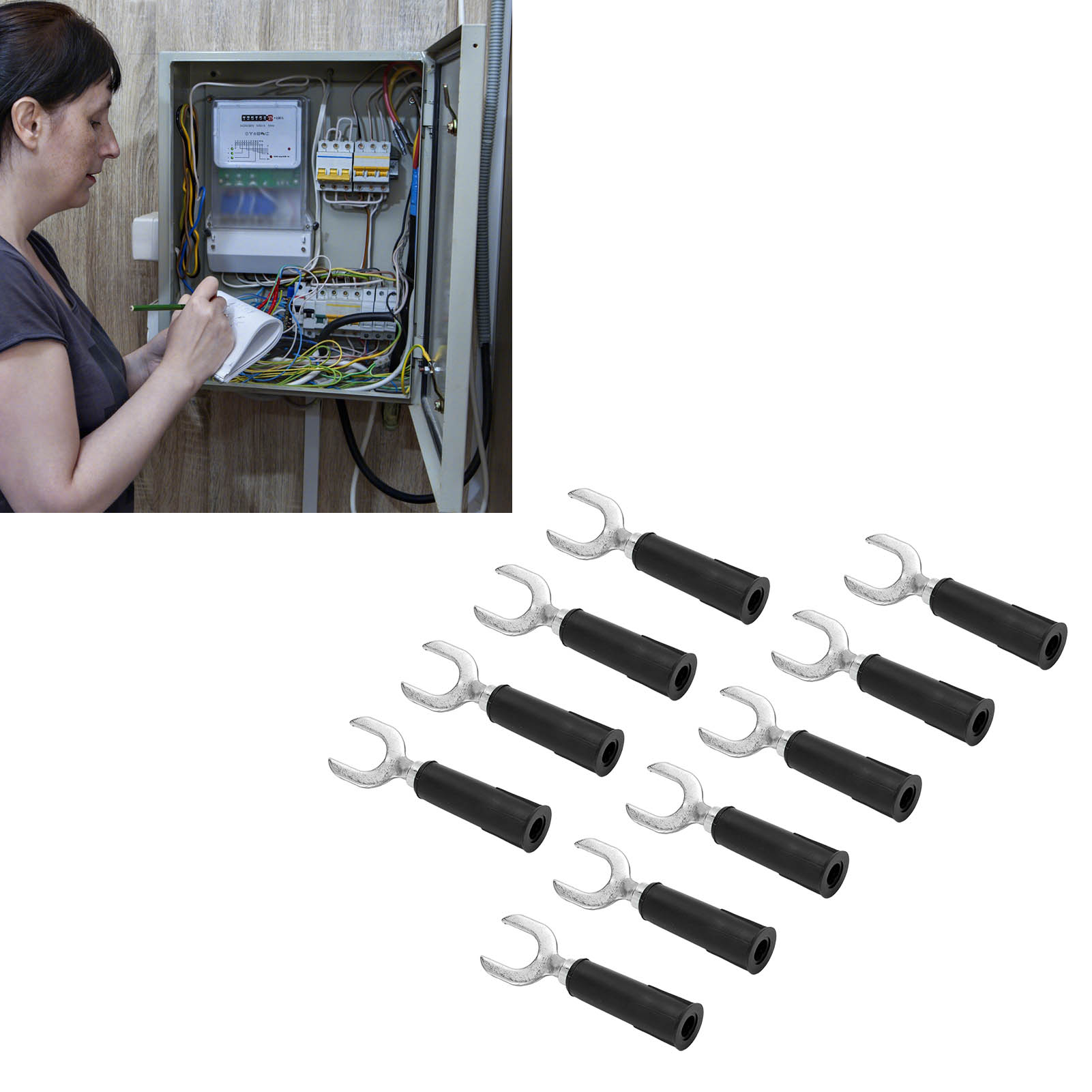 Mm Y-verbinder J.20020, 8 Mm U-verbinder Mit 4 Mm Stecker Am Ende, Pvc-mantel, Vernickeltes Kupfer, Bananenförmiger Stecker, 10 Stück In Schwarz.