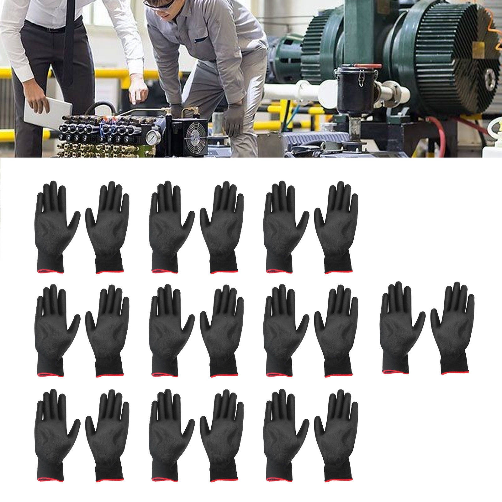 Antistatisch Beschichtete Nylonhandschuhe Mit Pu-beschichteter Handfläche Und Rotem Rand, 10 Paar, Schwarz, Größe 7s