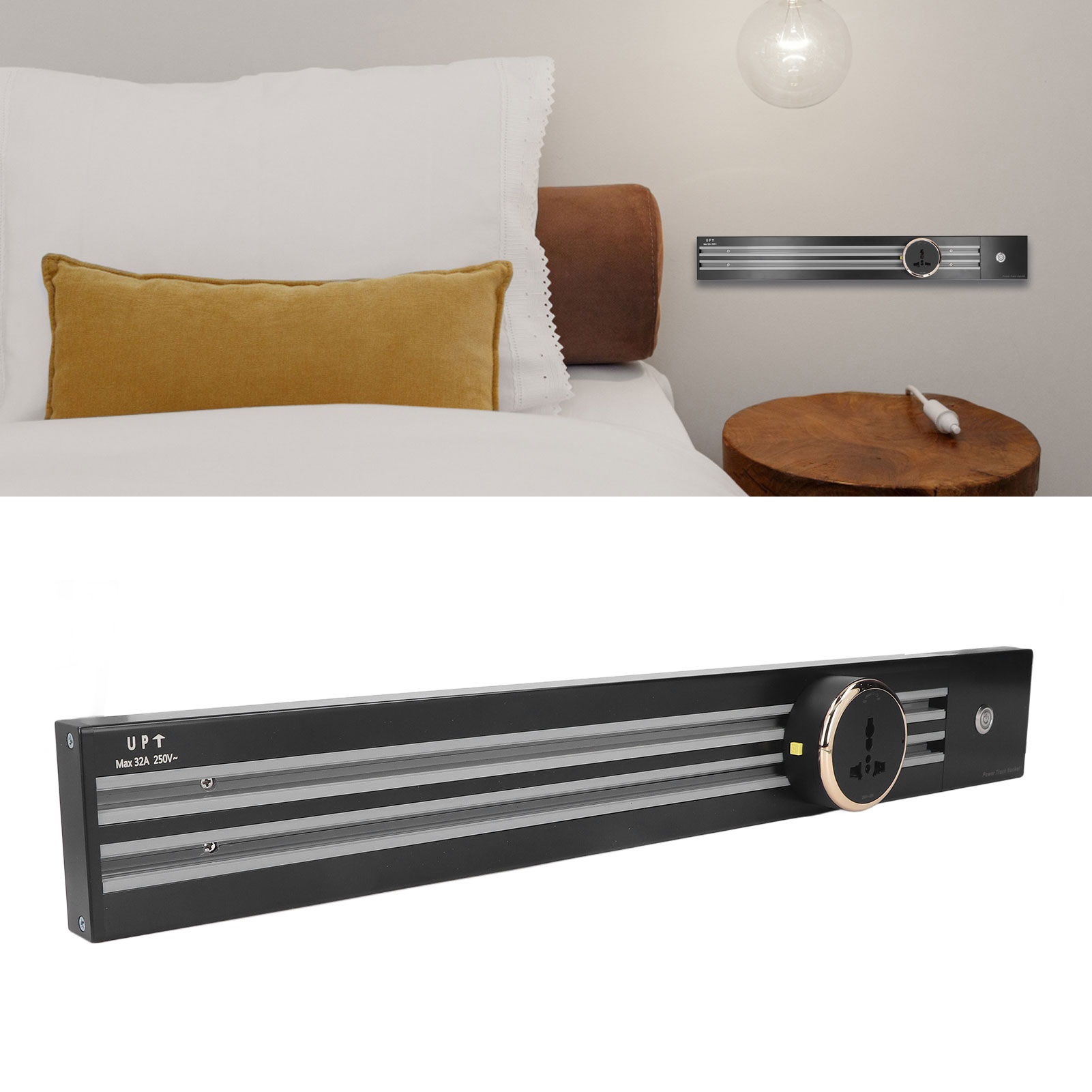 Wandsteckdose Auf Einer Mobilen Schiene, Unterputz-steckdosenleiste, 60 Cm Lange Schiene Mit 3 Adaptern, Universaladapter 250 V Ac / 8000 W / 32 A X3