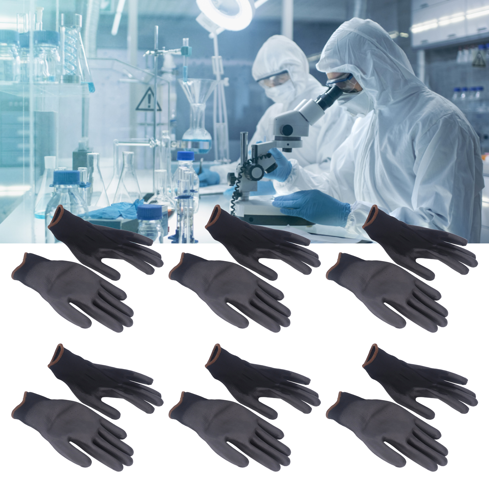 10 Paar Antistatische Nylonhandschuhe Mit Pu-beschichteter Handfläche, Schwarz, Größe 9l.