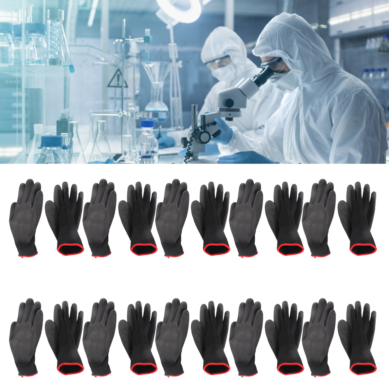 10 Paar Schwarze Antistatische Nylonhandschuhe Mit Pu-beschichteter Handfläche (7s)