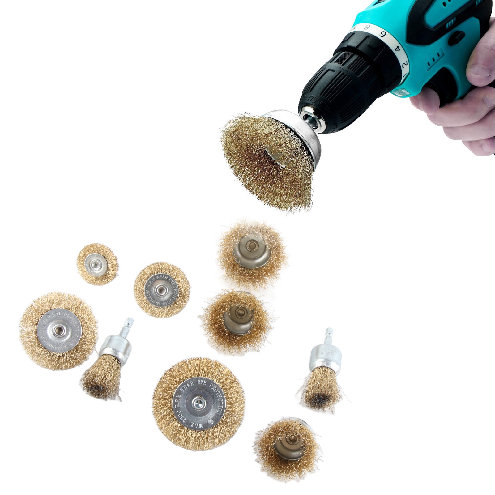 Set Mit 9 Drahtbürsten Für 1/4-zoll-sechskantschaftbohrer.