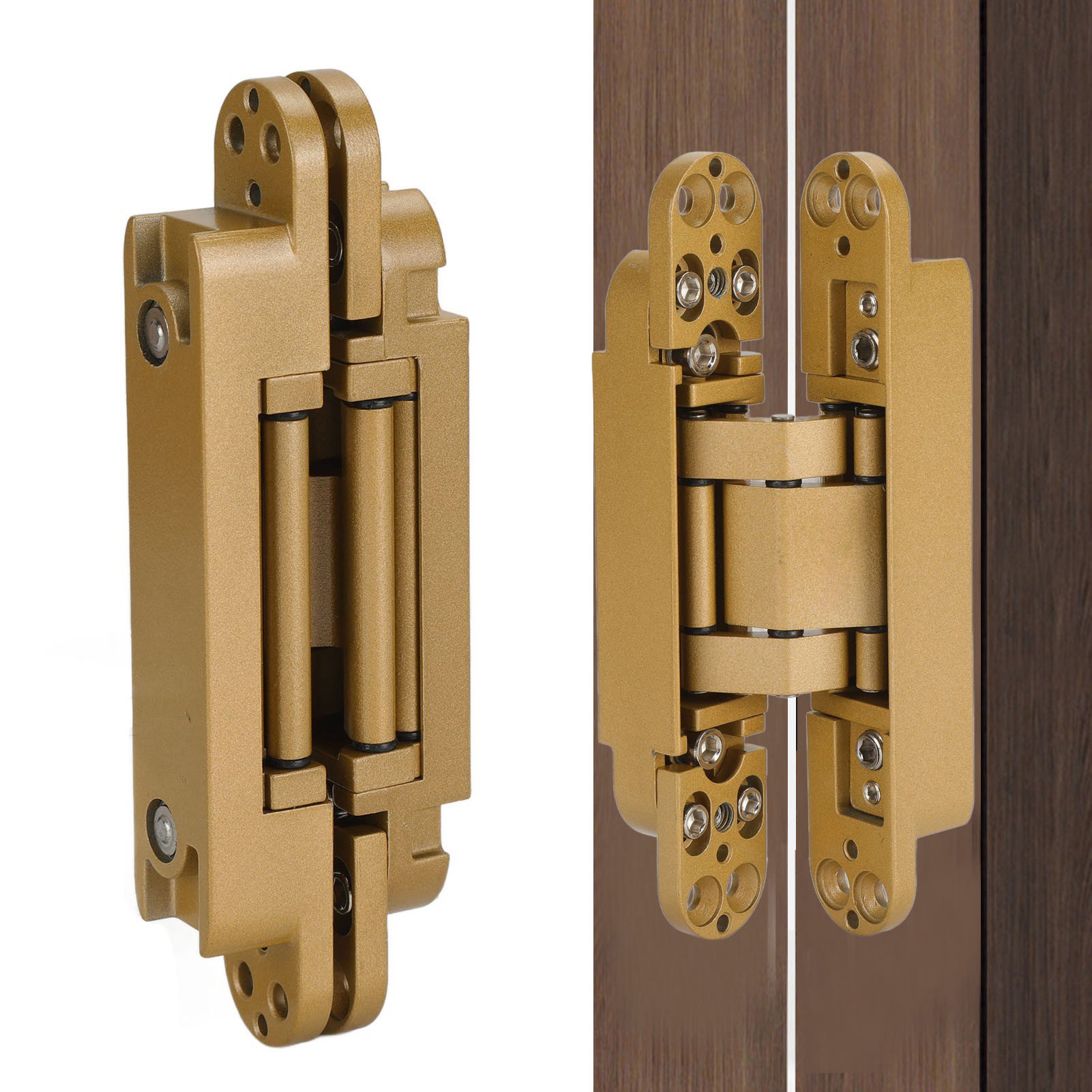 Verstellbares 3d-kreuzscharnier, Unsichtbares Scharnier, Verdecktes Türscharnier, Tragfähigkeit 40 Kg, Goldfarbene Ausführung.