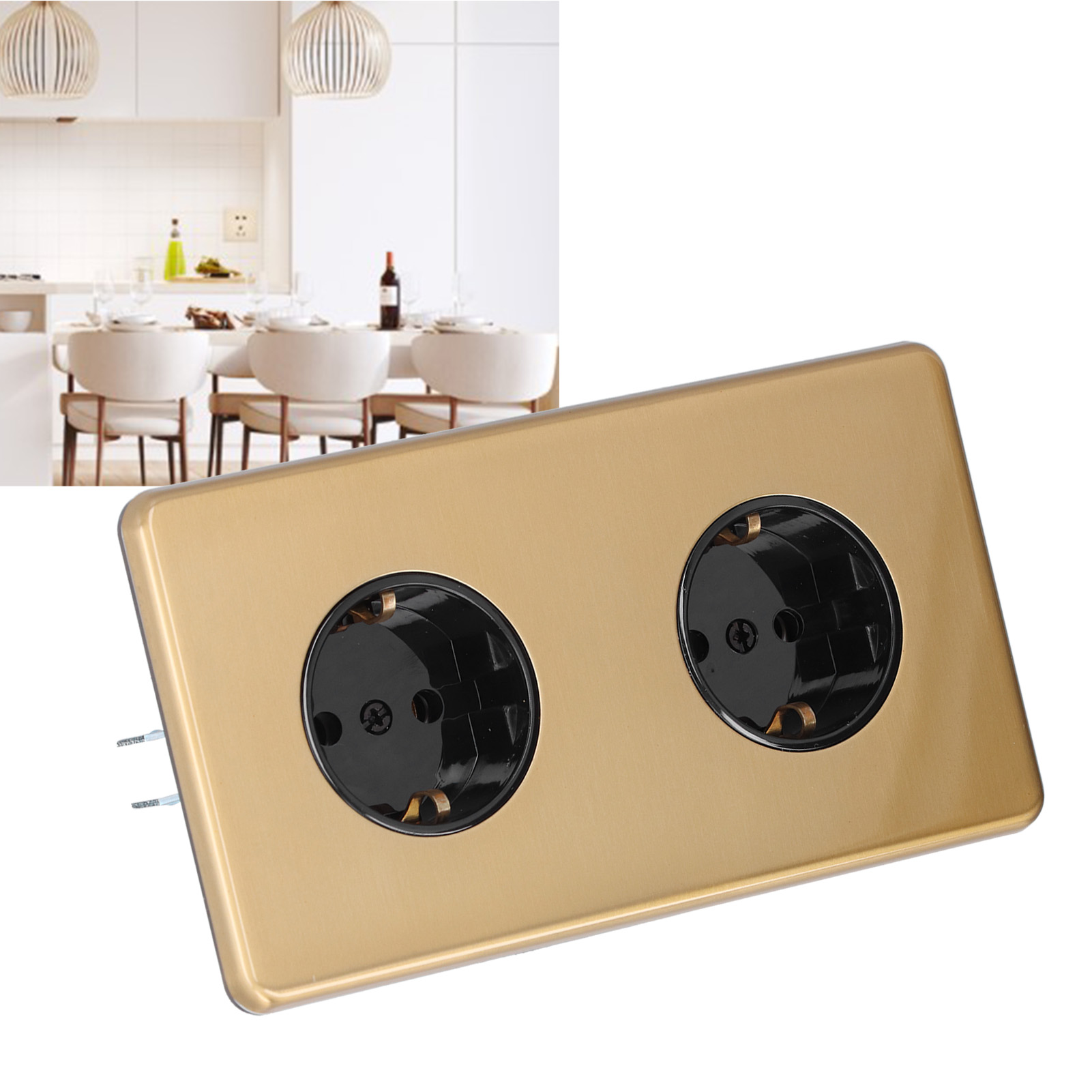 Doppelsteckdose Nach Deutscher Art, 16 A, 250 V, Frontplatte Aus Gebürstetem Edelstahl