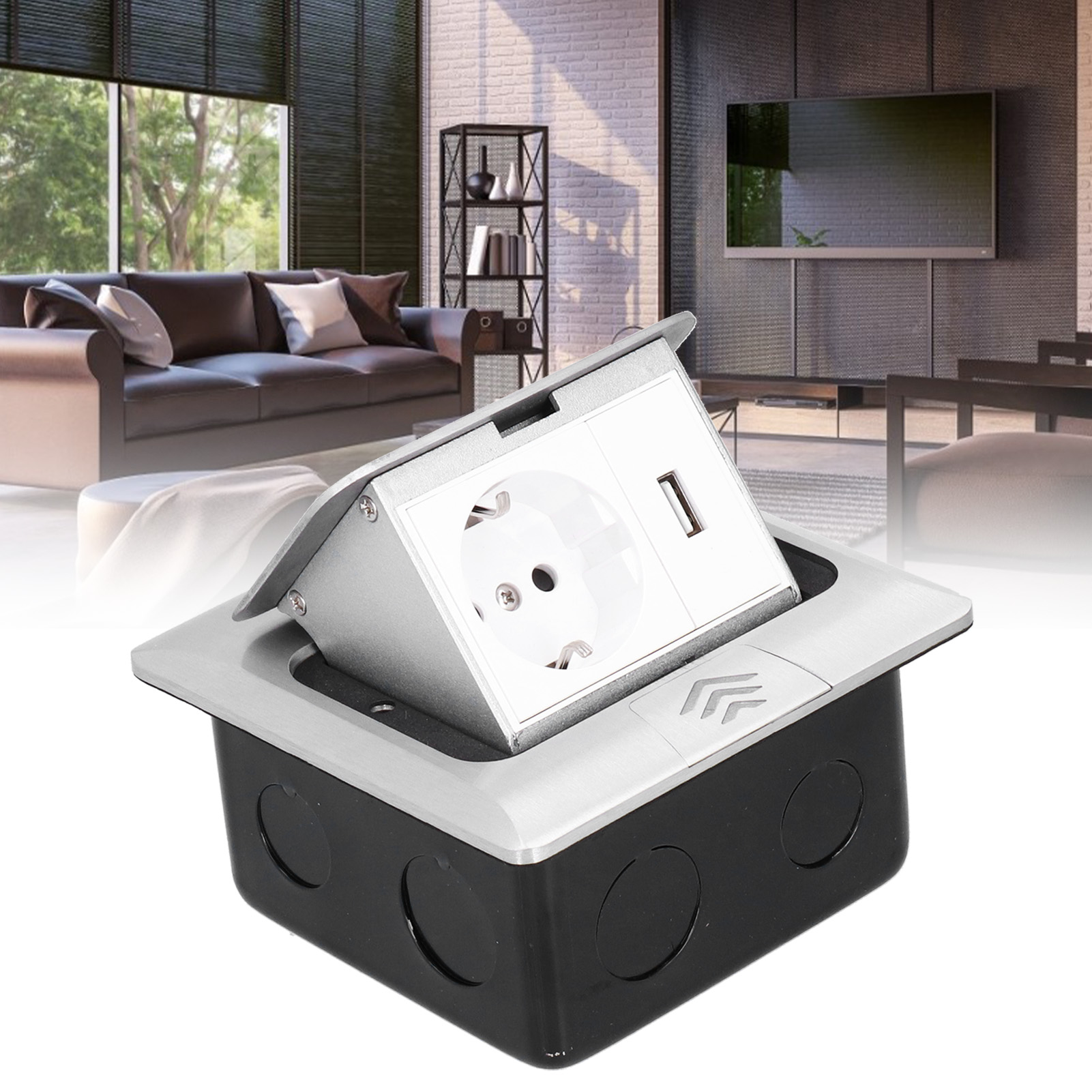Versenkbare Bodensteckdose J06l, 250 V, Europäische Ausführung, 16 A + Usb, Silber.