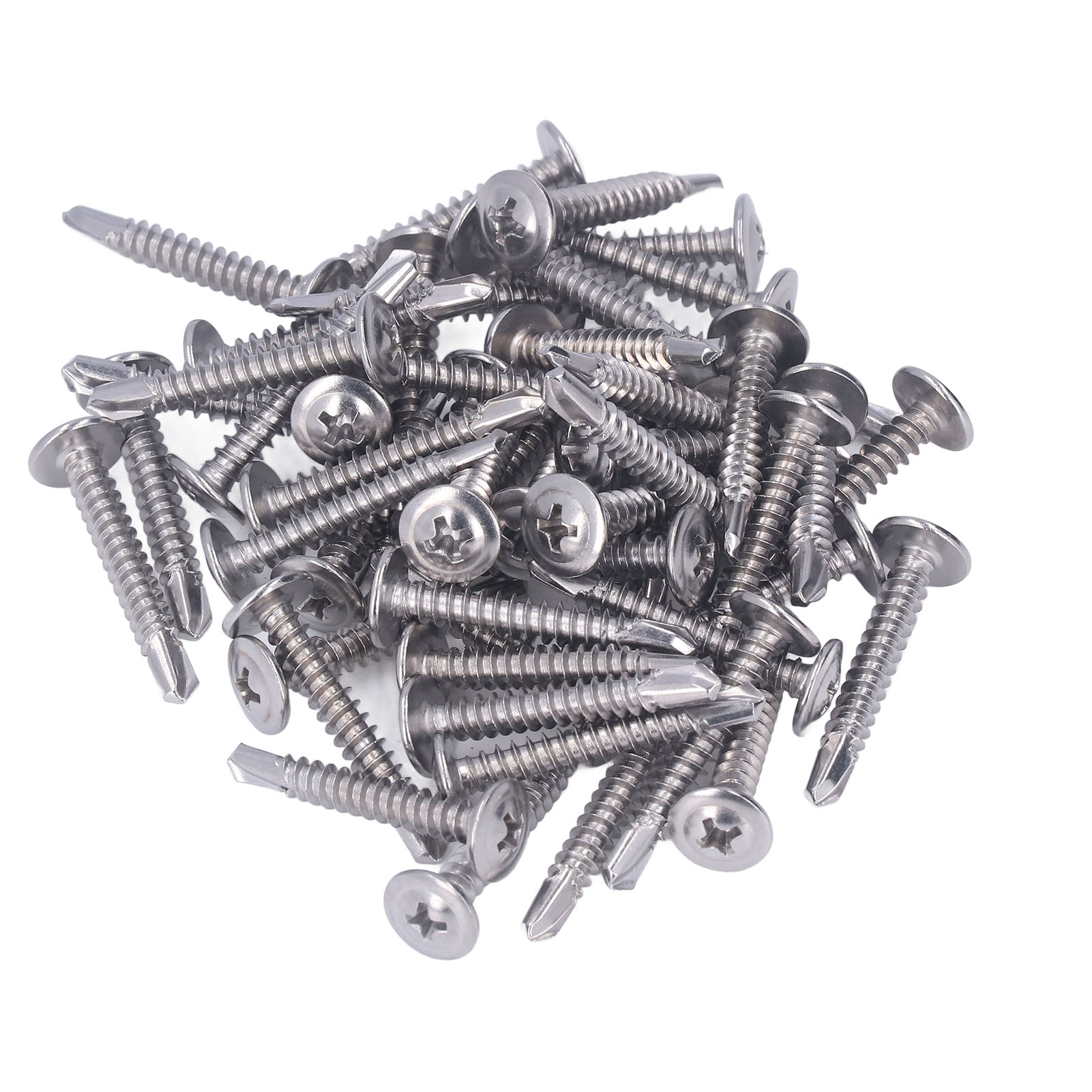 Set Mit 100 Schnellverschluss-rundkopf-selbstschneidschrauben, Phillips-kopfschrauben Aus Edelstahl 410, 4,8 X 32 Mm, 100 Stück.