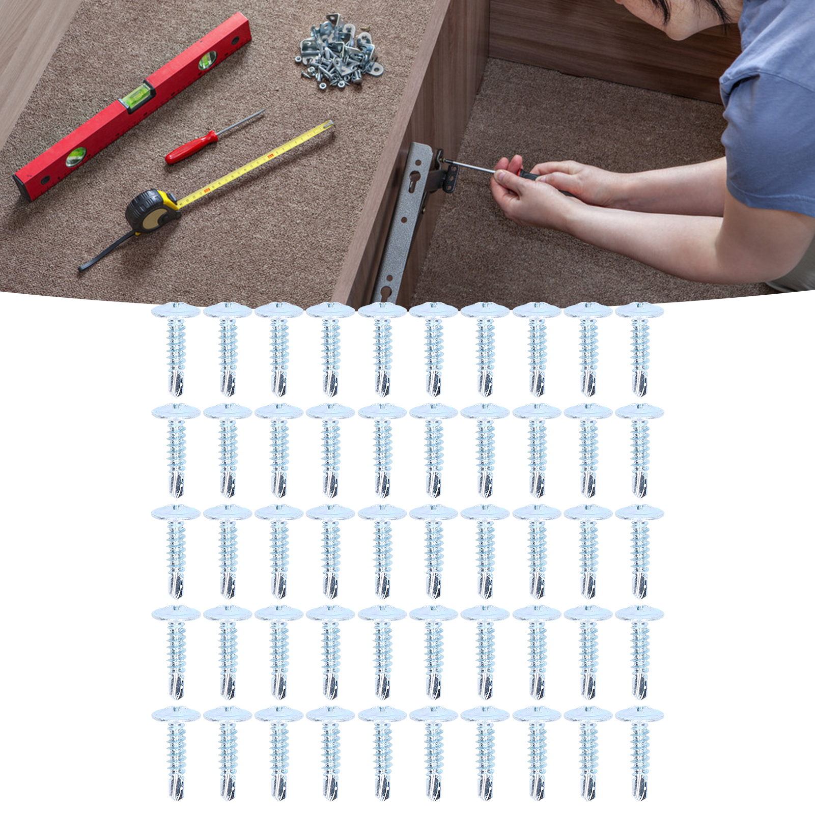 50 Phillips-bohrschrauben Aus Blau-weiß Verzinktem Kohlenstoffstahl Mit Rundkopfscheiben, 4,2 X 19 Mm
