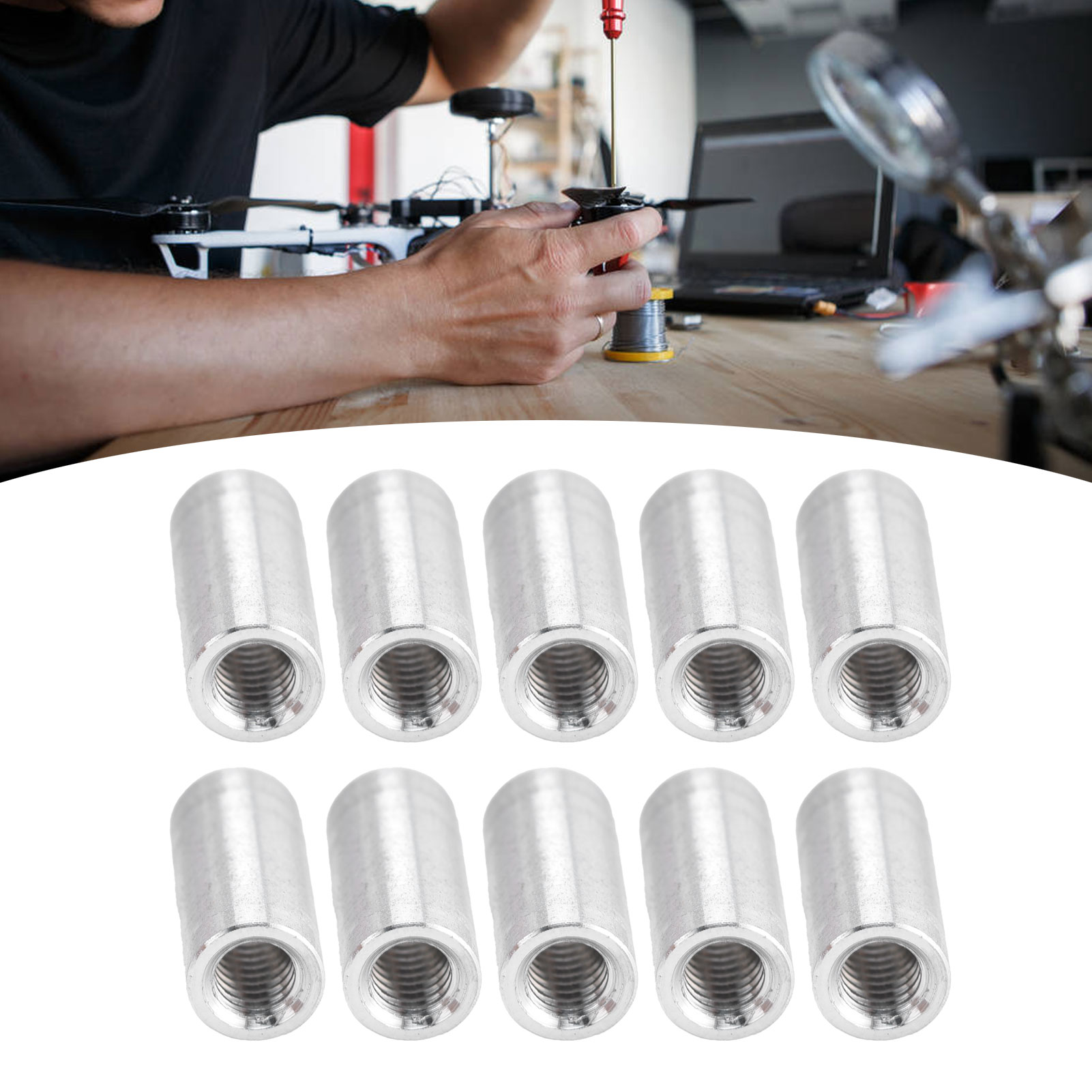 Zehn Gewindestützen Aus Aluminiumlegierung M40,7 Mm 3501-0006-0140, Länge 14 Mm.