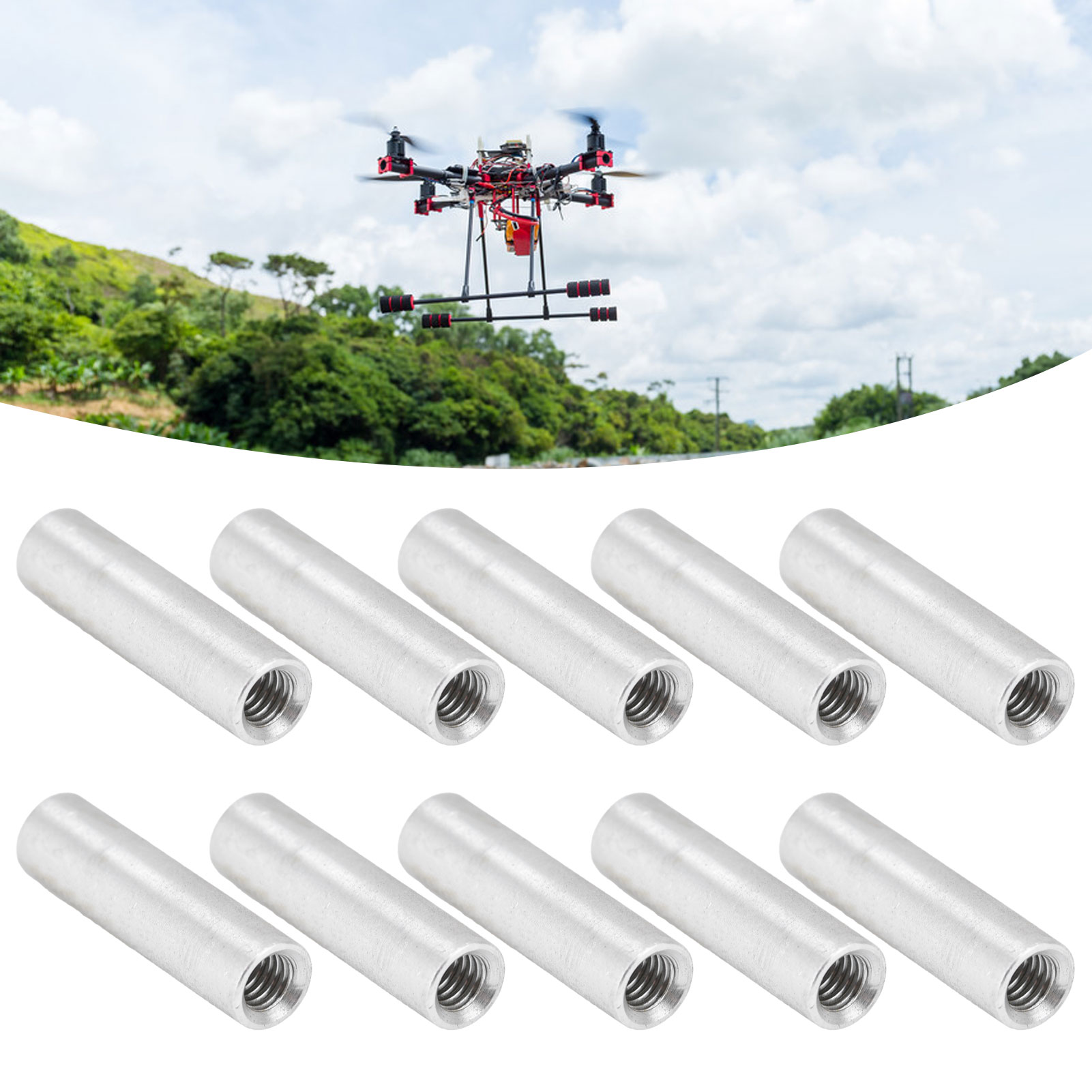 Zehn Gewindestützsäulen Aus Aluminiumlegierung M40,7 Mm, 3501-0006-0220, 22 Mm Lang.