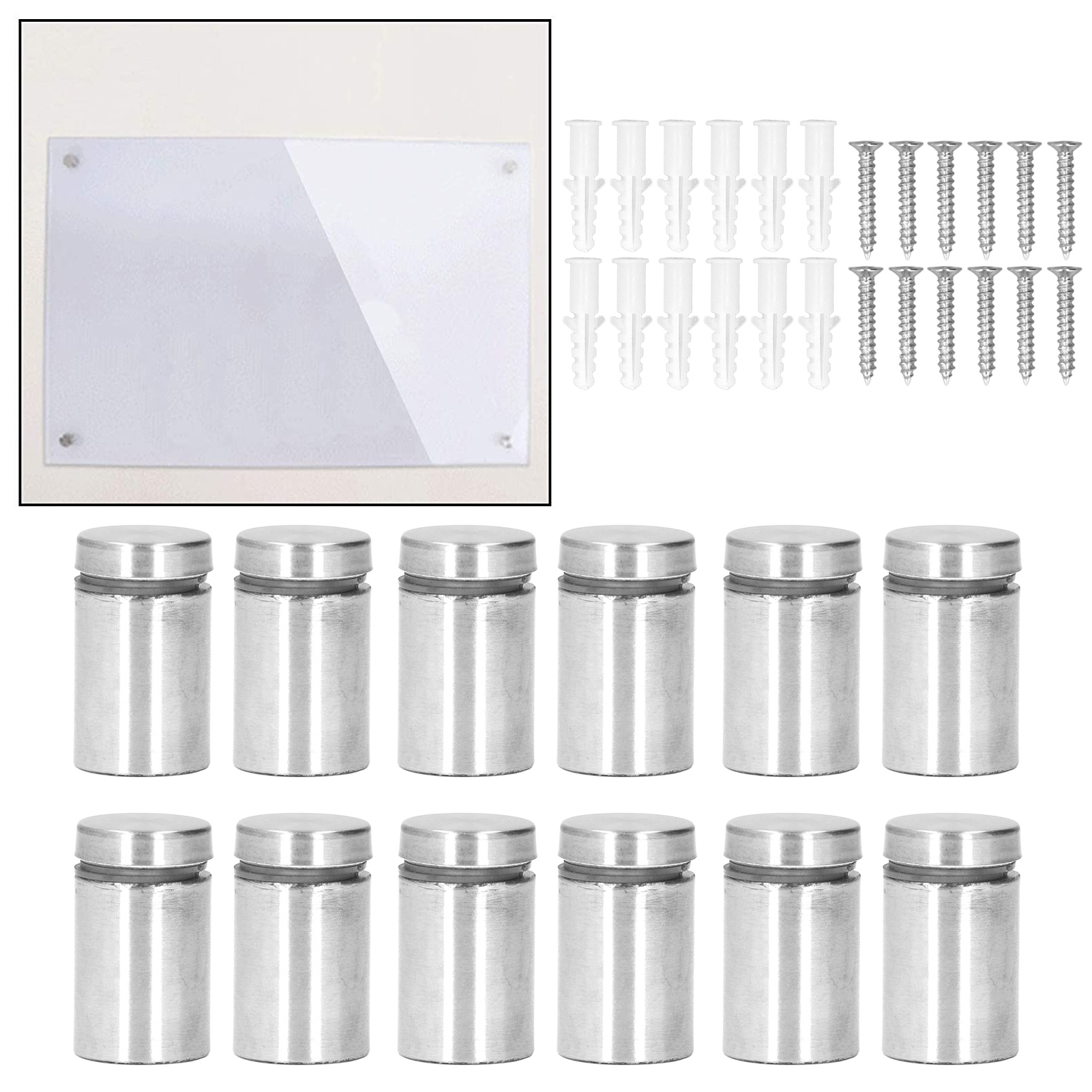 Set Mit 12 Befestigungsschrauben Aus Edelstahl, 1930 Mm Wandhalterung, Schrauben Für Paneelhalterungen, Werbeschrauben-set Zur Montage Von Acryl-fotorahmen Und Glasbeschlägen.