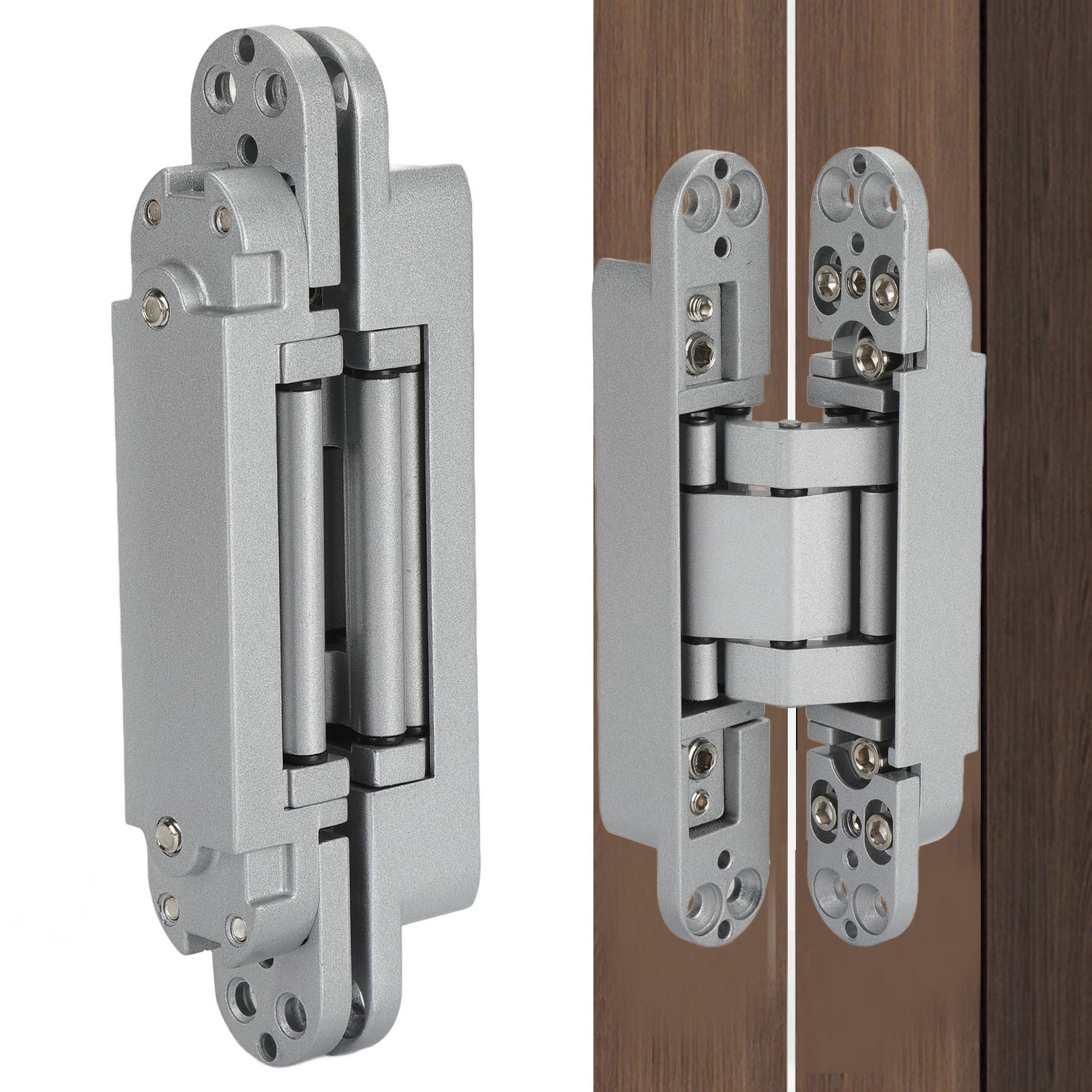 Verstellbares 3d-kreuzscharnier, Unsichtbares Scharnier, Verdecktes Türscharnier, Tragfähigkeit 40 Kg, Silber.