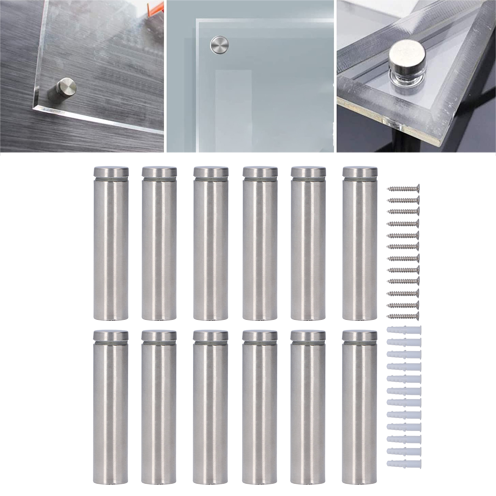 Set Mit 12 Befestigungsschrauben Aus Edelstahl, 1980 Mm Wandhalterung, Schrauben Für Paneelhalterungen, Werbeschrauben-set Zur Montage Von Acryl-fotorahmen Und Glasbeschlägen.