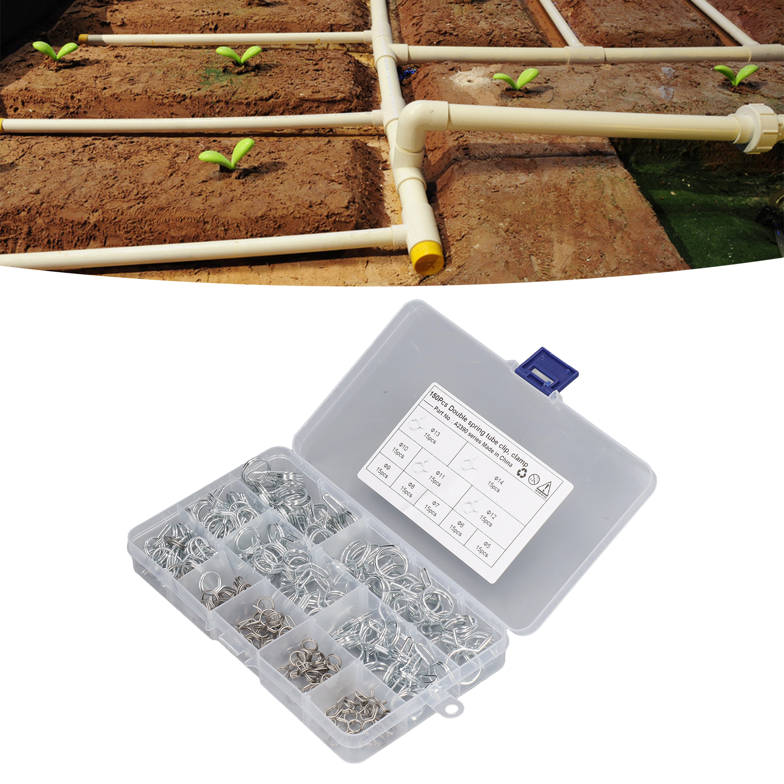 Set Mit 150 Teilen, Darunter Doppeldraht-federschlauchschellen, Doppeldraht-schlauchschellen Für Gartenschläuche Und Schlauchschellen Für Wasserschläuche.