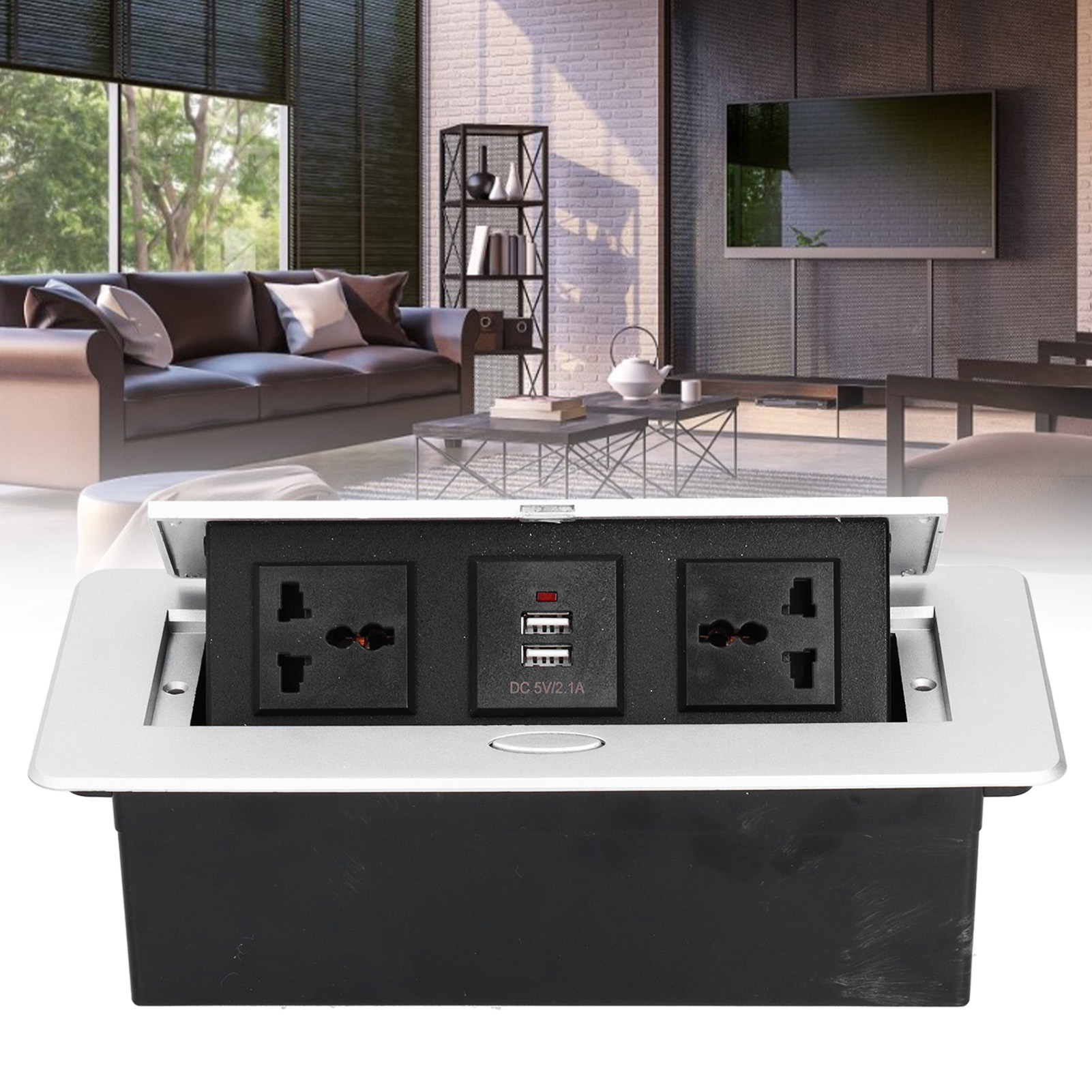 J29 Multifunktions-tischsteckdose Mit Geringer Entladerate, Silberne Oberfläche, 250 V, Zweipolig, Drei Multifunktionsbuchsen + Zwei Usb-anschlüsse