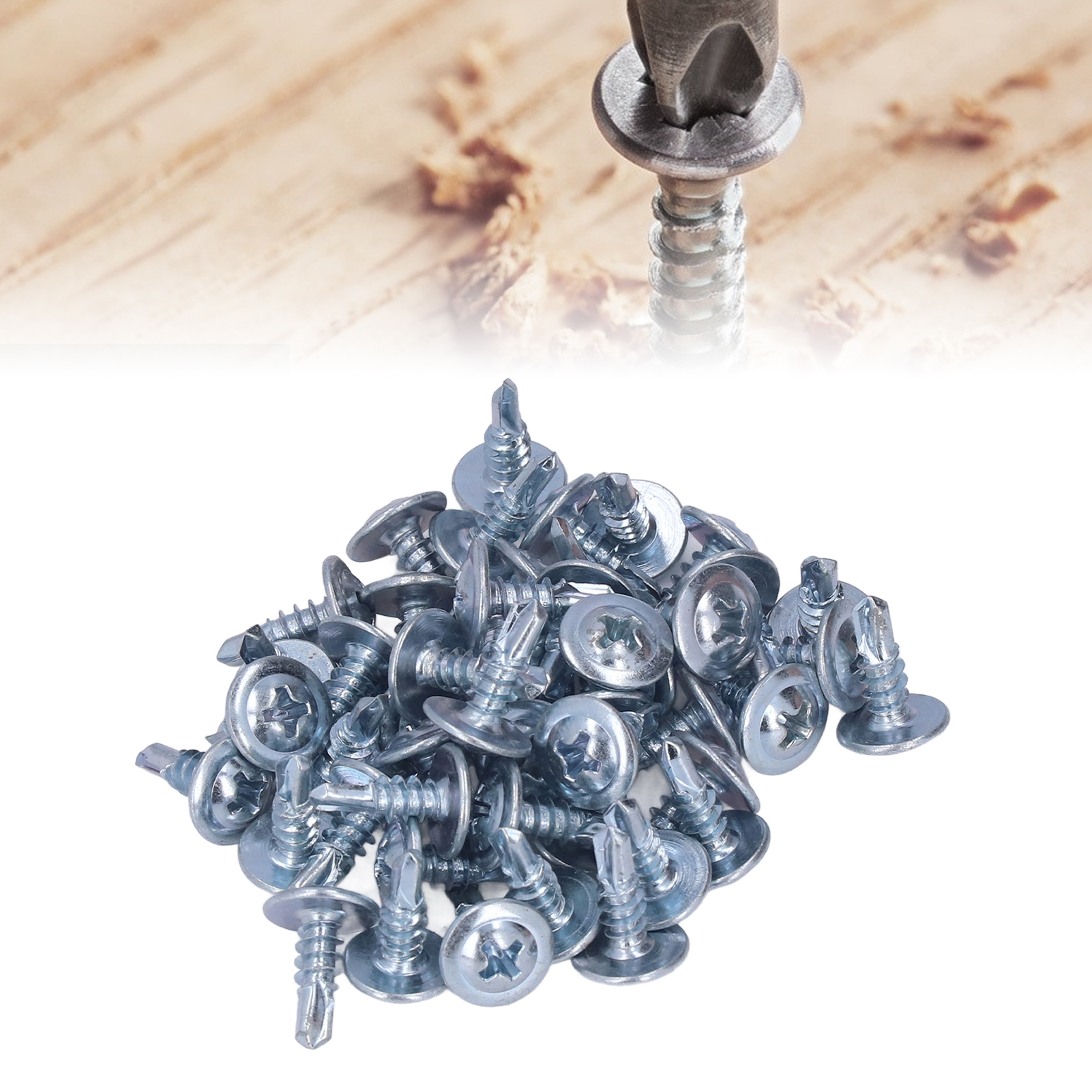 50 Phillips-selbstbohrschrauben Aus Blau-weiß Verzinktem Kohlenstoffstahl, 4,2 X 13 Mm Rundkopf Mit Unterlegscheibe.