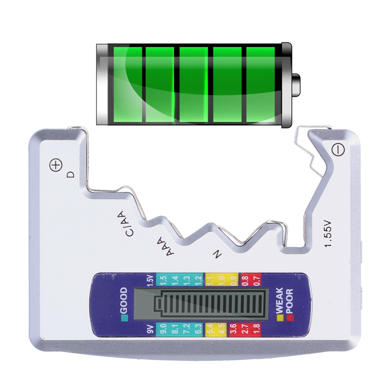 Batterieleistungsprüfer, Batteriekapazitätstester, Anzeigemessgerät, Batteriemessgerät (silber).