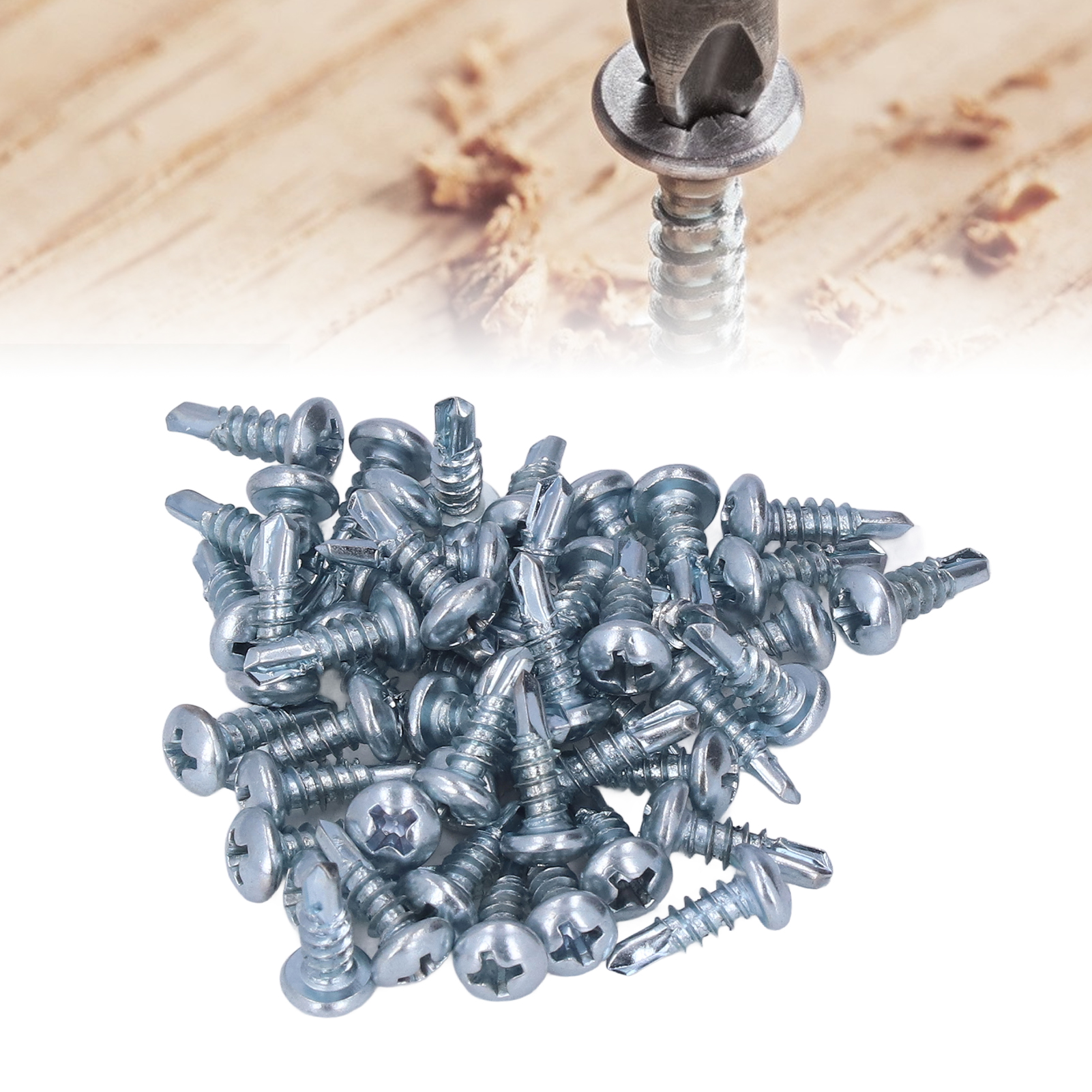 50 Phillips-bohrschrauben Aus Blau-weiß Verzinktem Kohlenstoffstahl, Phillips-rundkopf 4,2 X 13 Mm